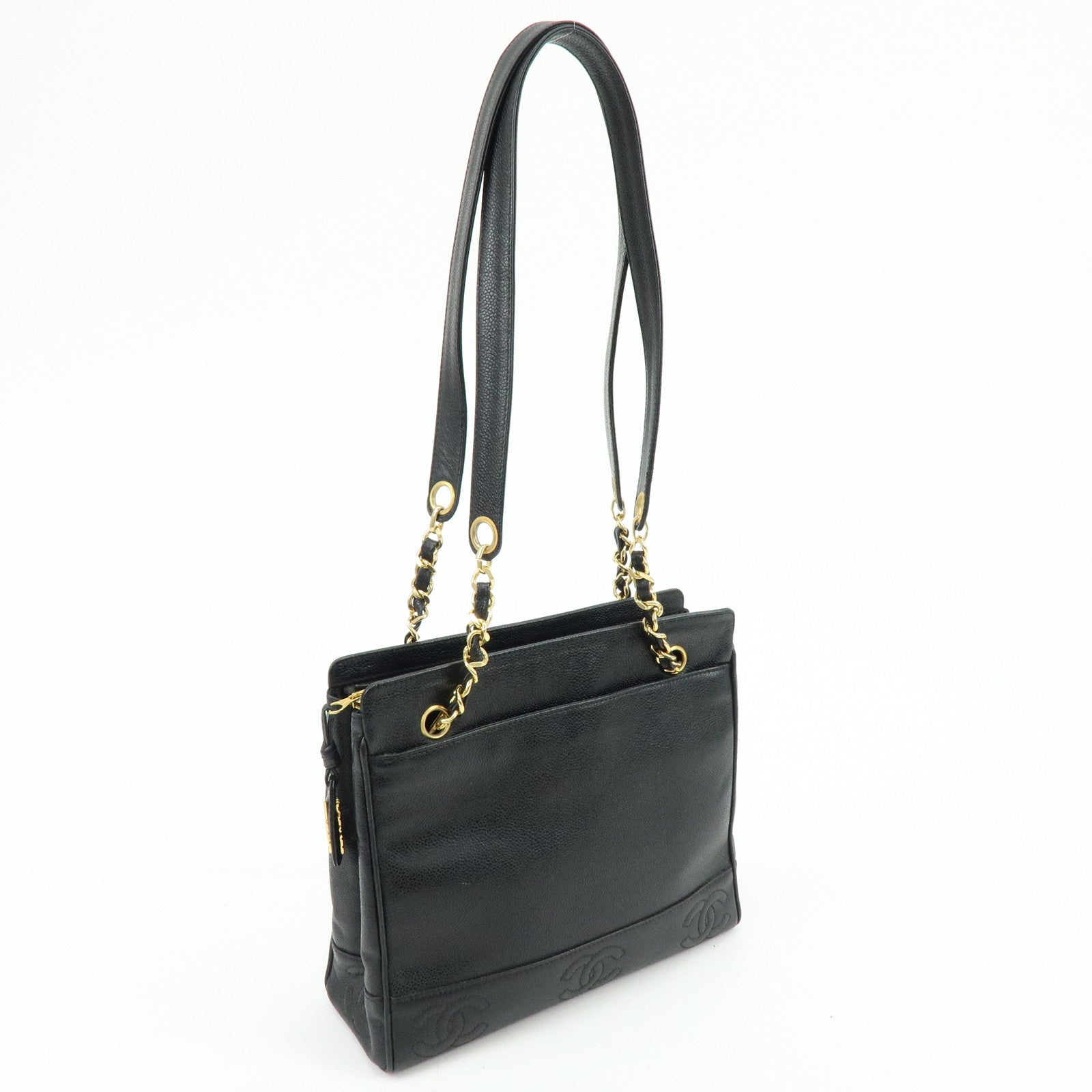 CHANEL Triple COCO Mark Caviarskin Chain Shoulder Bag Black