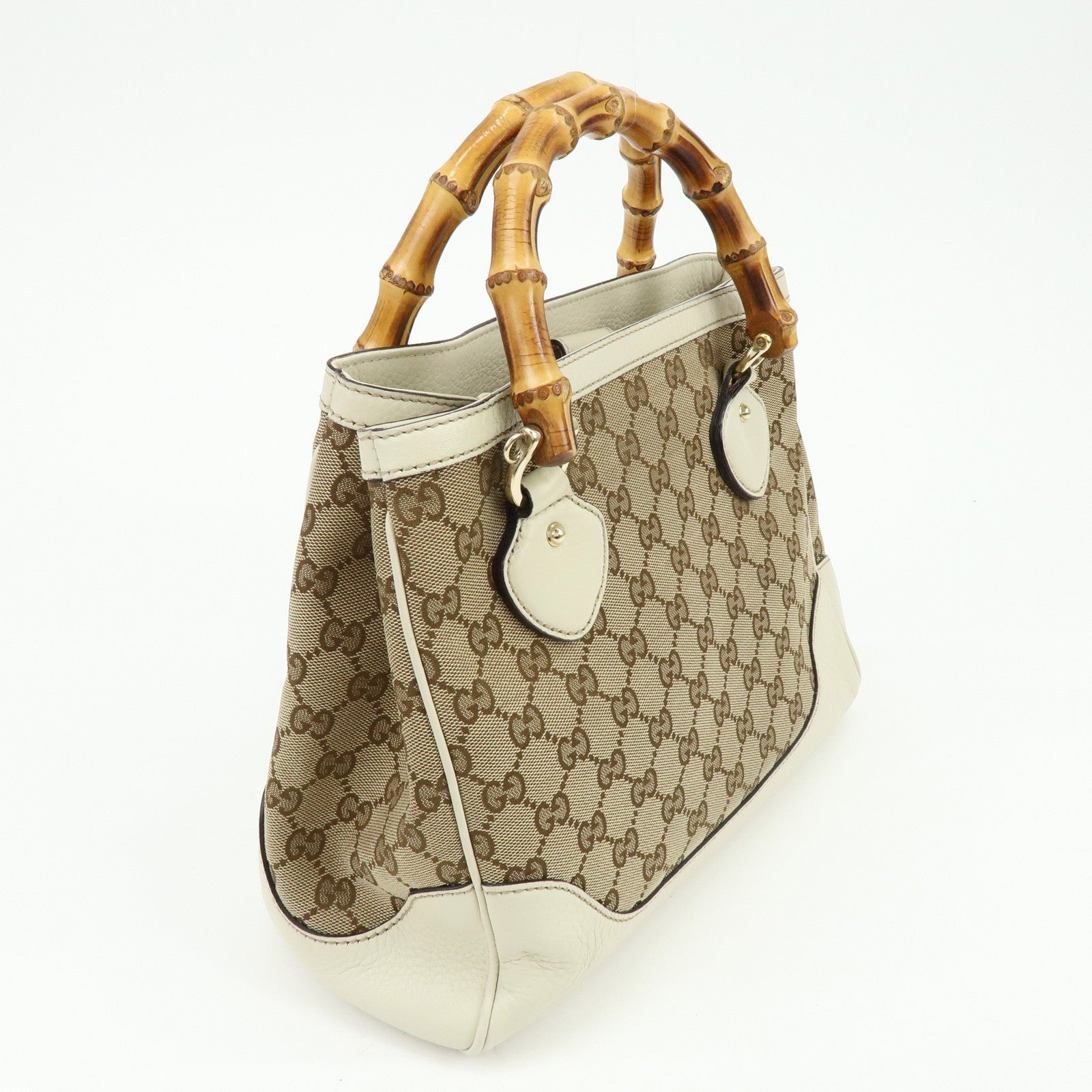 GUCCI Bamboo GG Canvas Leather 2Way Hand Shoulder Bag White 308360