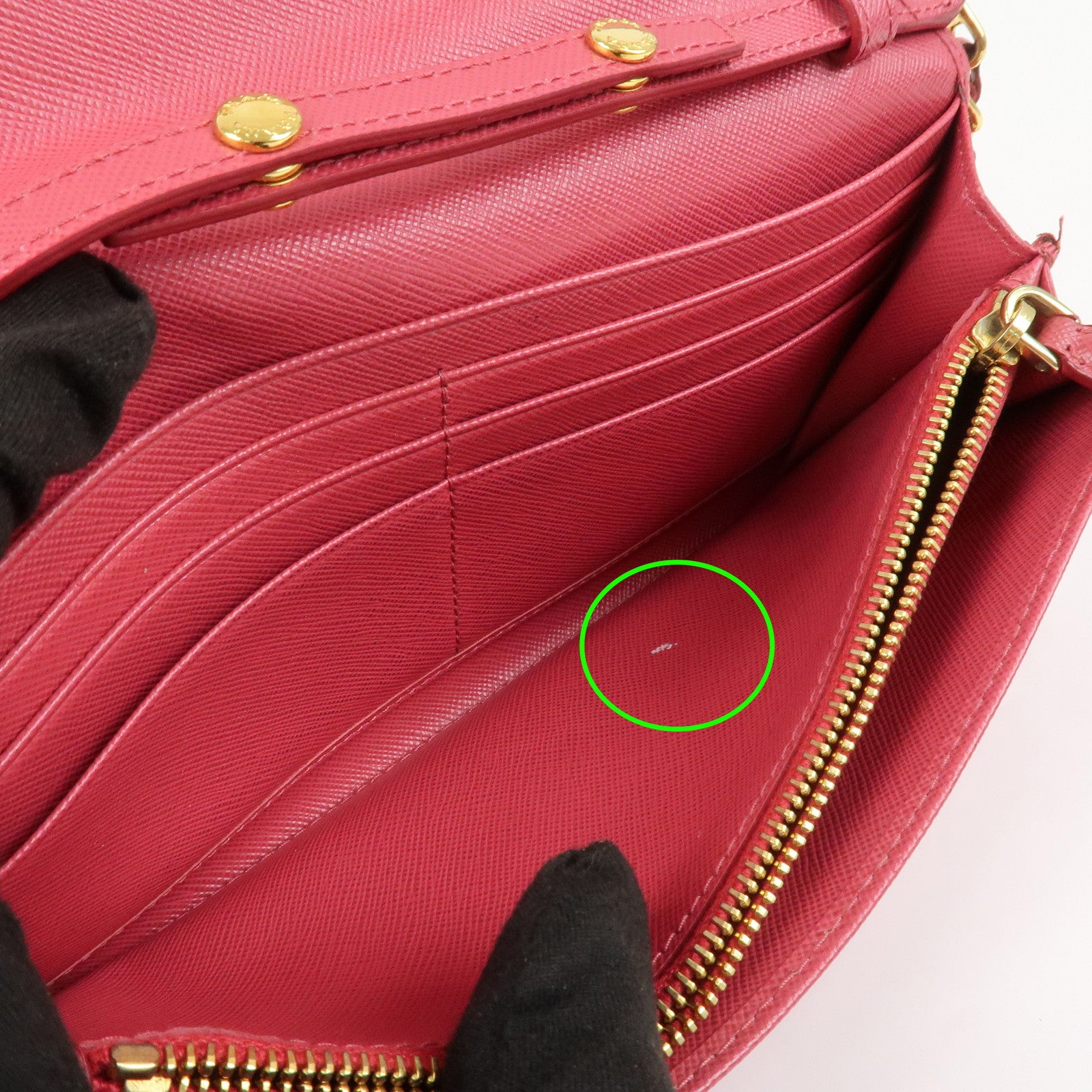 PRADA Logo Saffiano Leather WOC Chain Long Wallet Pink 1M1290