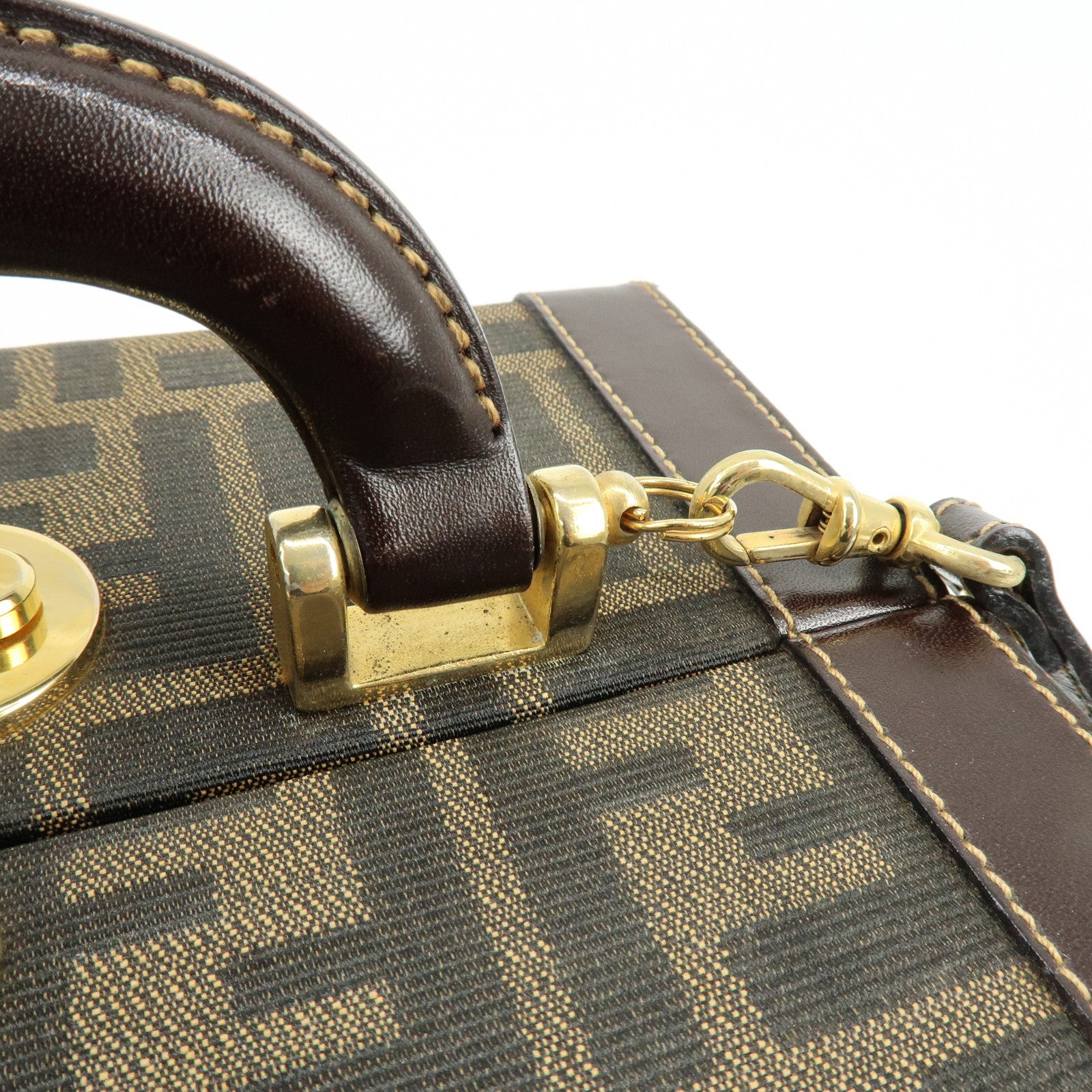 FENDI Zucca Canvas Leather Hand Bag Jewelry Box Brown Black