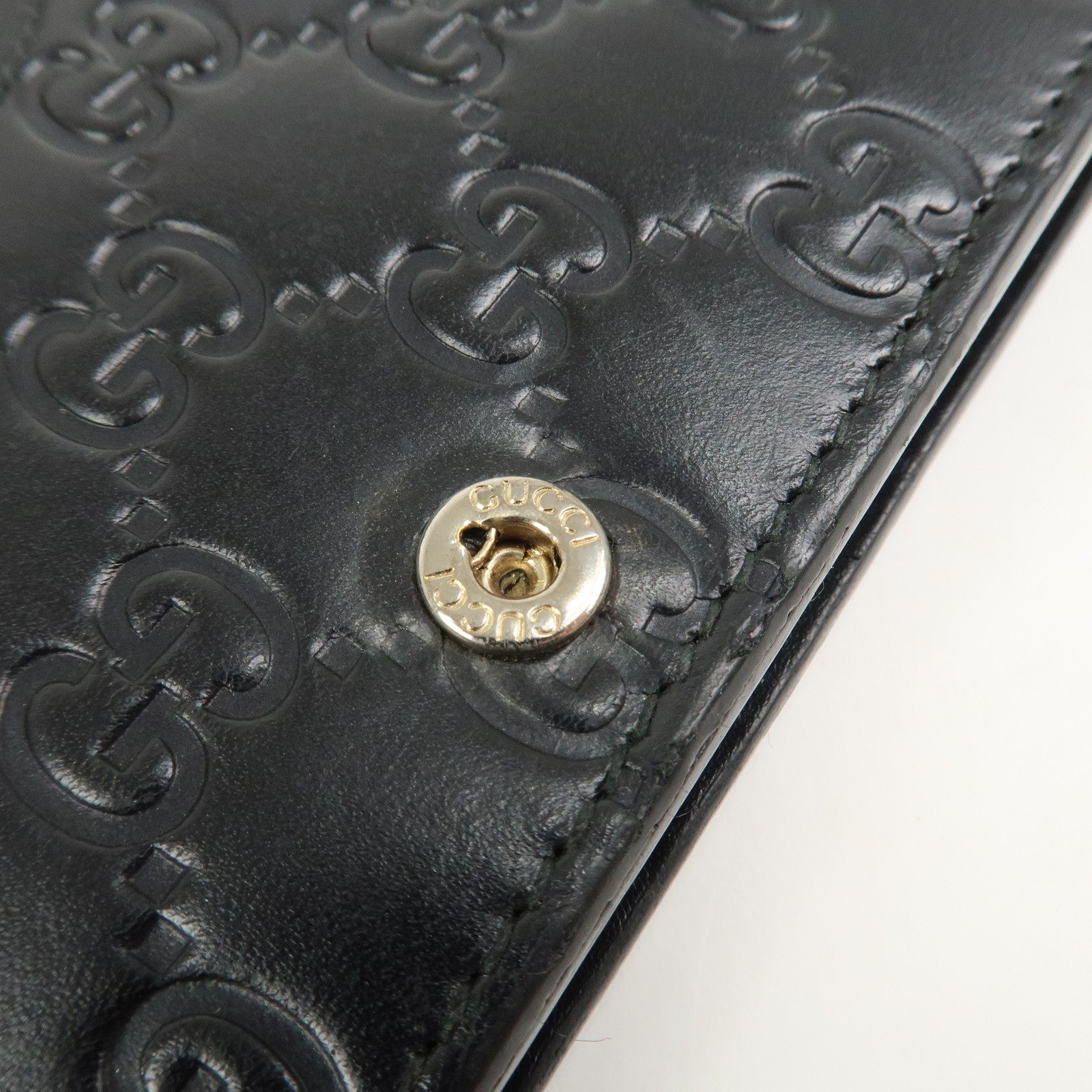 GUCCI Interlocking G Guccissima Leather Chain Shoulder Wallet Black