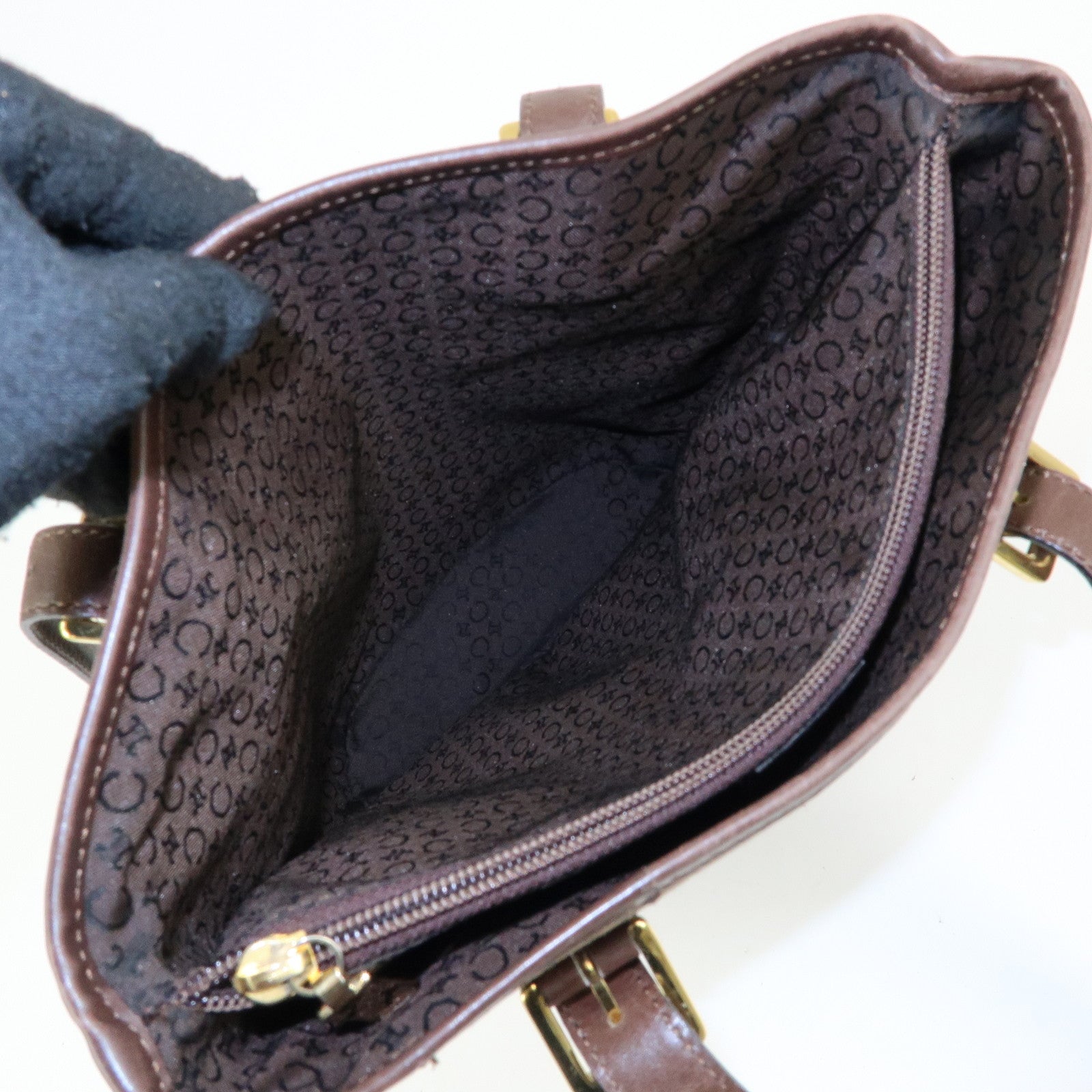 CELINE C Macadam Canvas Leather Tote Bag Shoulder Bag Brown