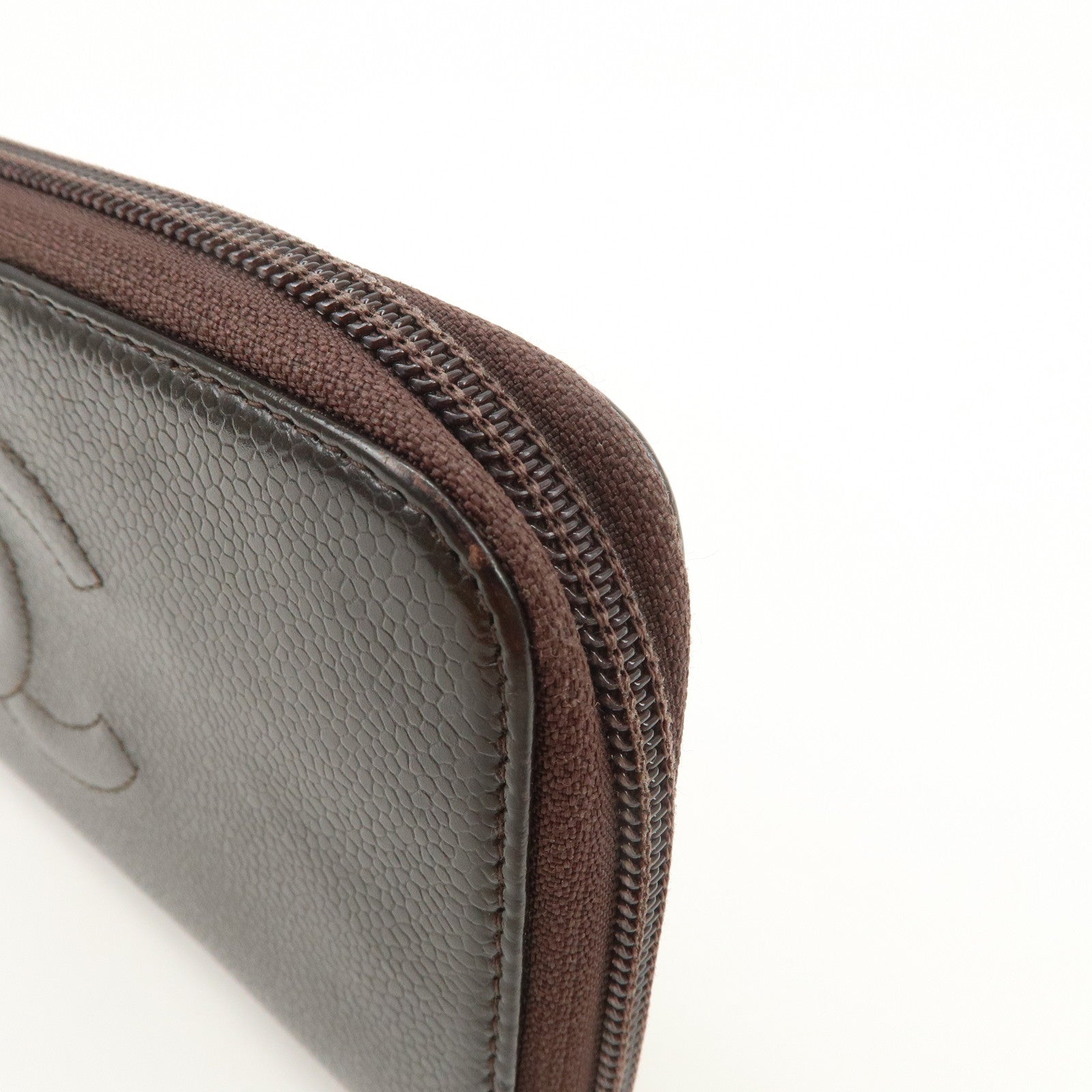 CHANEL COCO Mark Caviarskin Round Zippy Long Wallet Brown