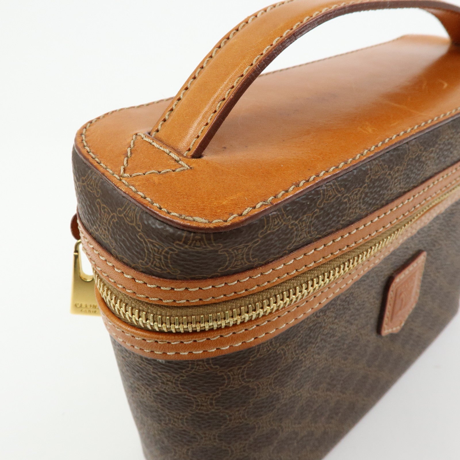 CELINE Macadam PVC Leather Hand Bag Pouch Cosmetic Pouch Brown