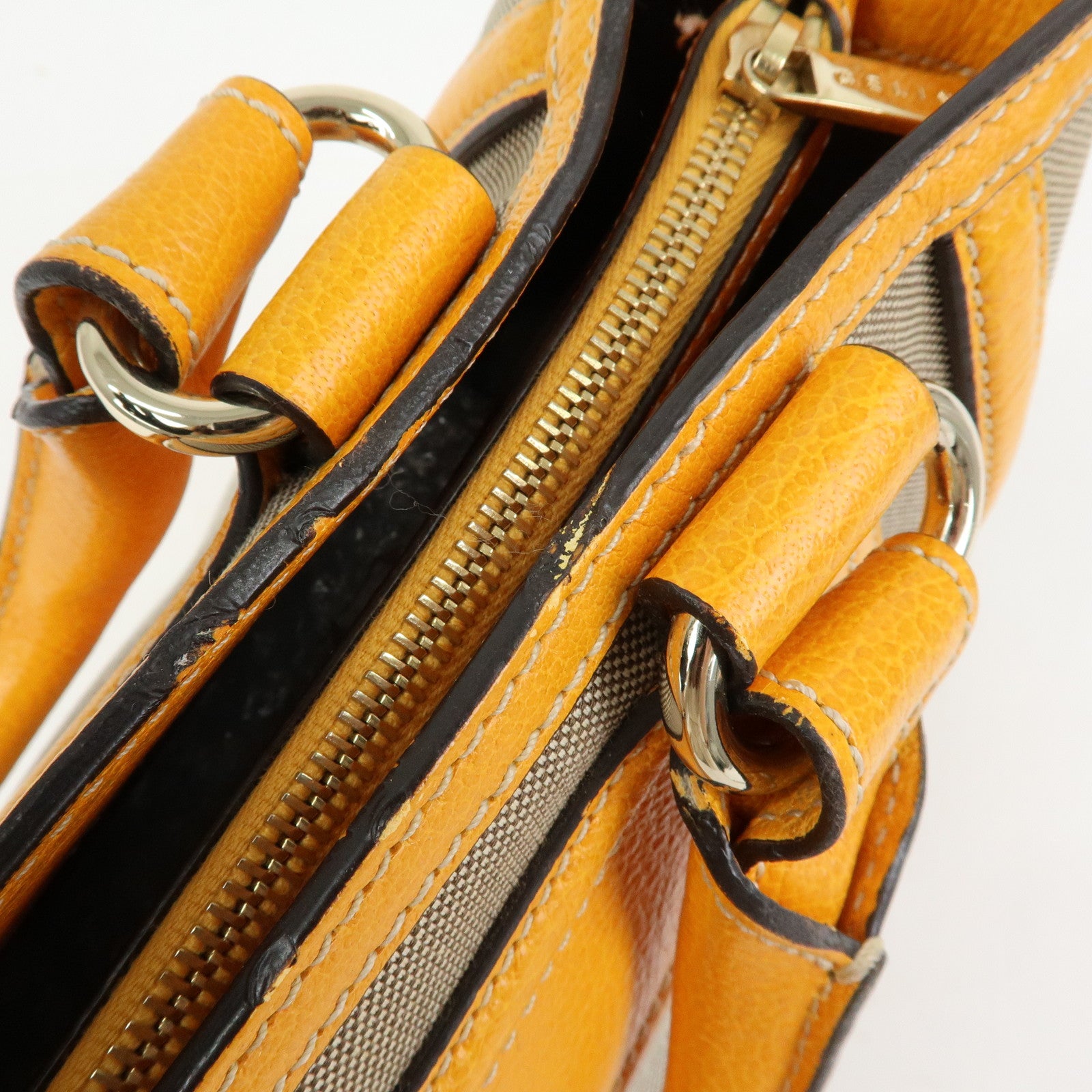 CELINE Leather Canvas Boogie Bag Hand Bag Yellow Gray
