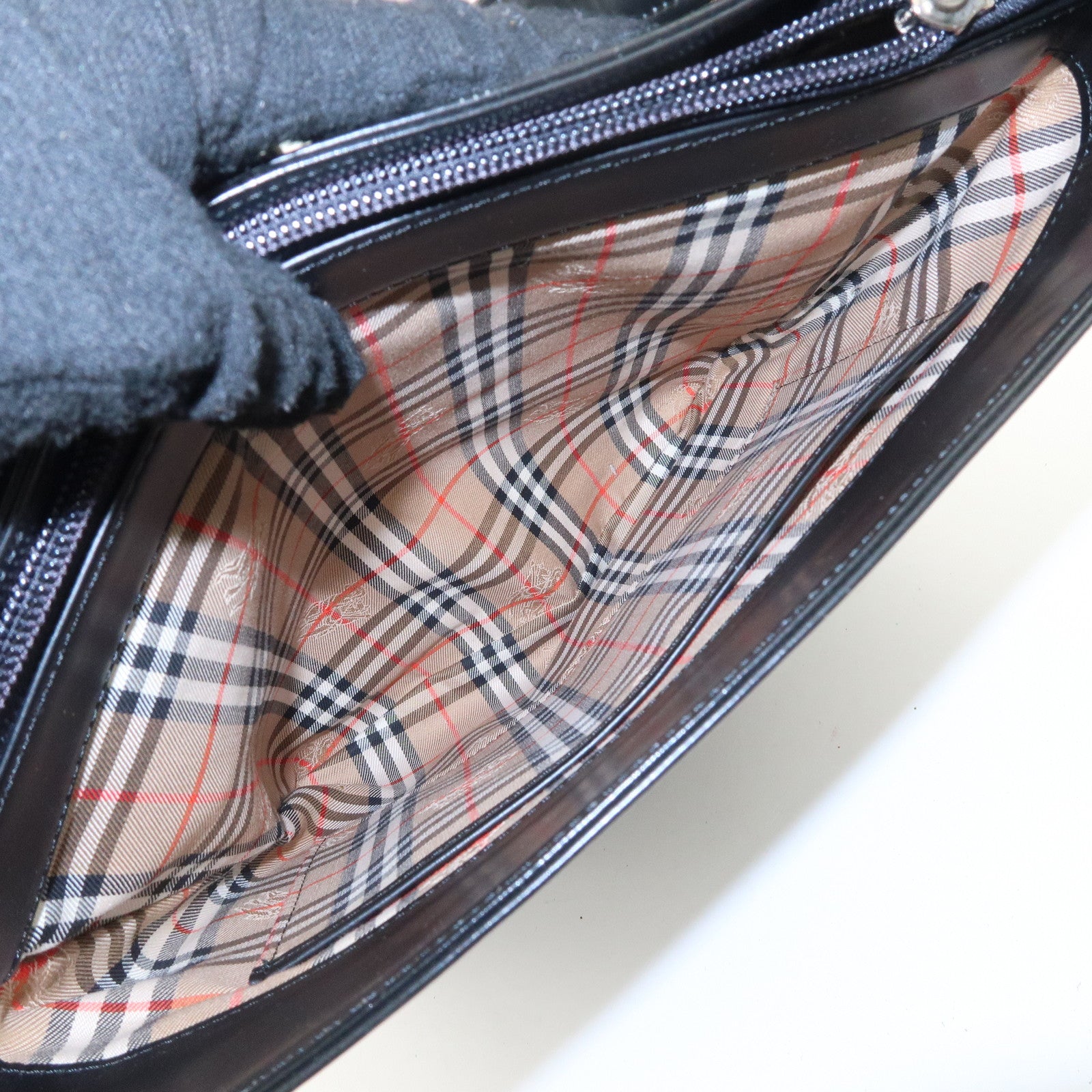 BURBERRY Burberrys Leather Shoulder Bag Black Silver Hardware Used