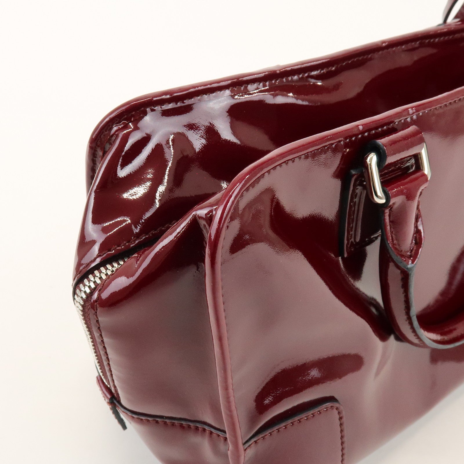 LOEWE Anagram Amazona 32 Patent Leather Hand Bag Burgundy