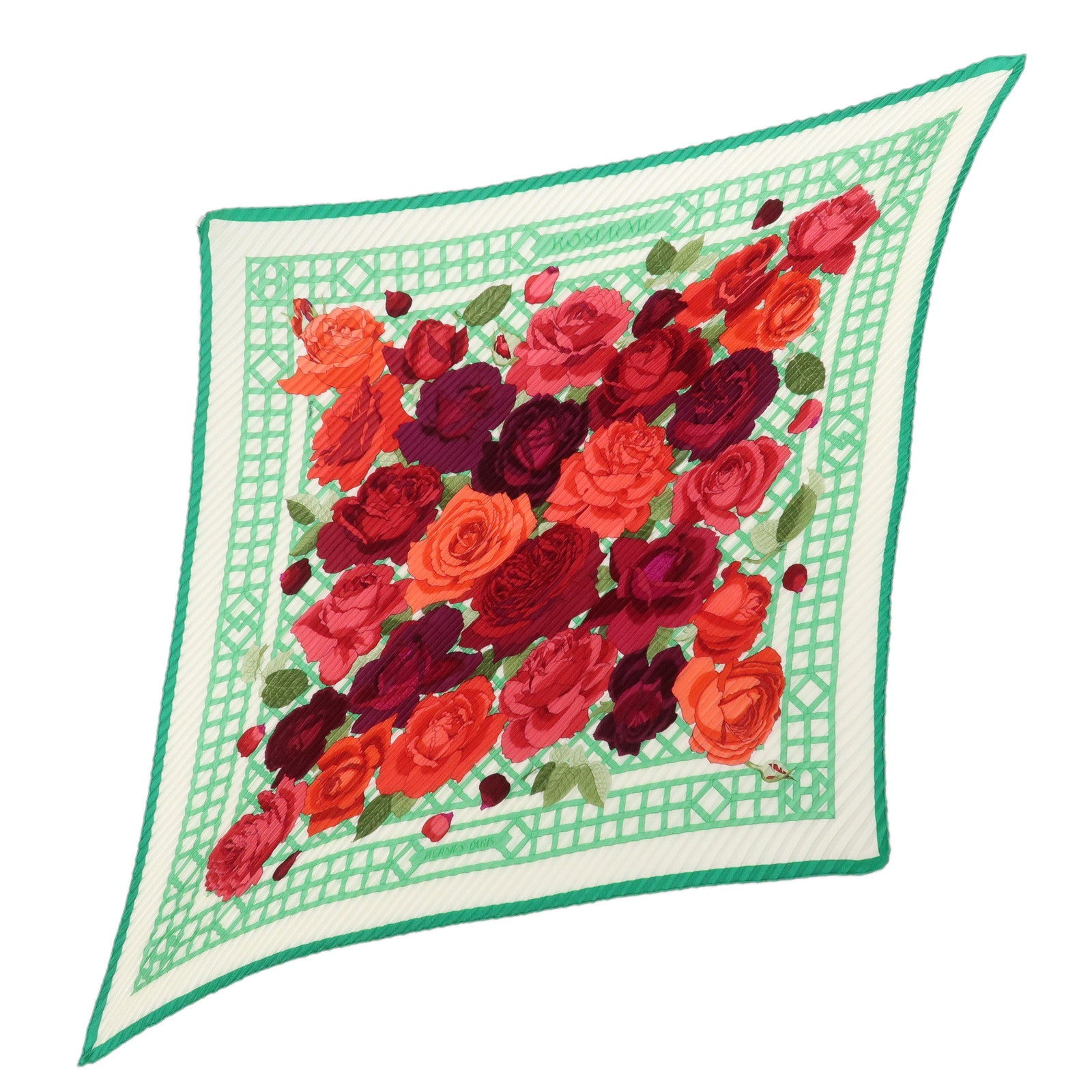 HERMES Carre 90 Silk 100% Pleats Scarf LA ROSEE Anne Gavarni