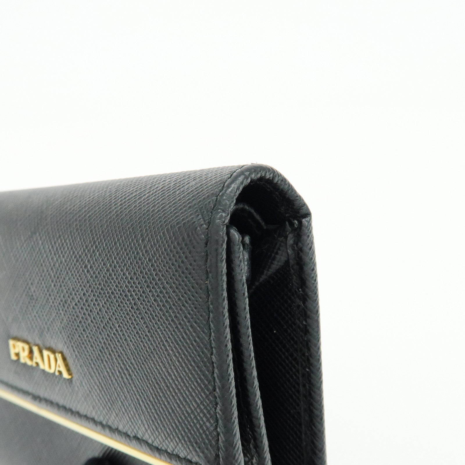 PRADA Saffiano Leather Bi-fold Compact Wallet Black Gold 1MH840