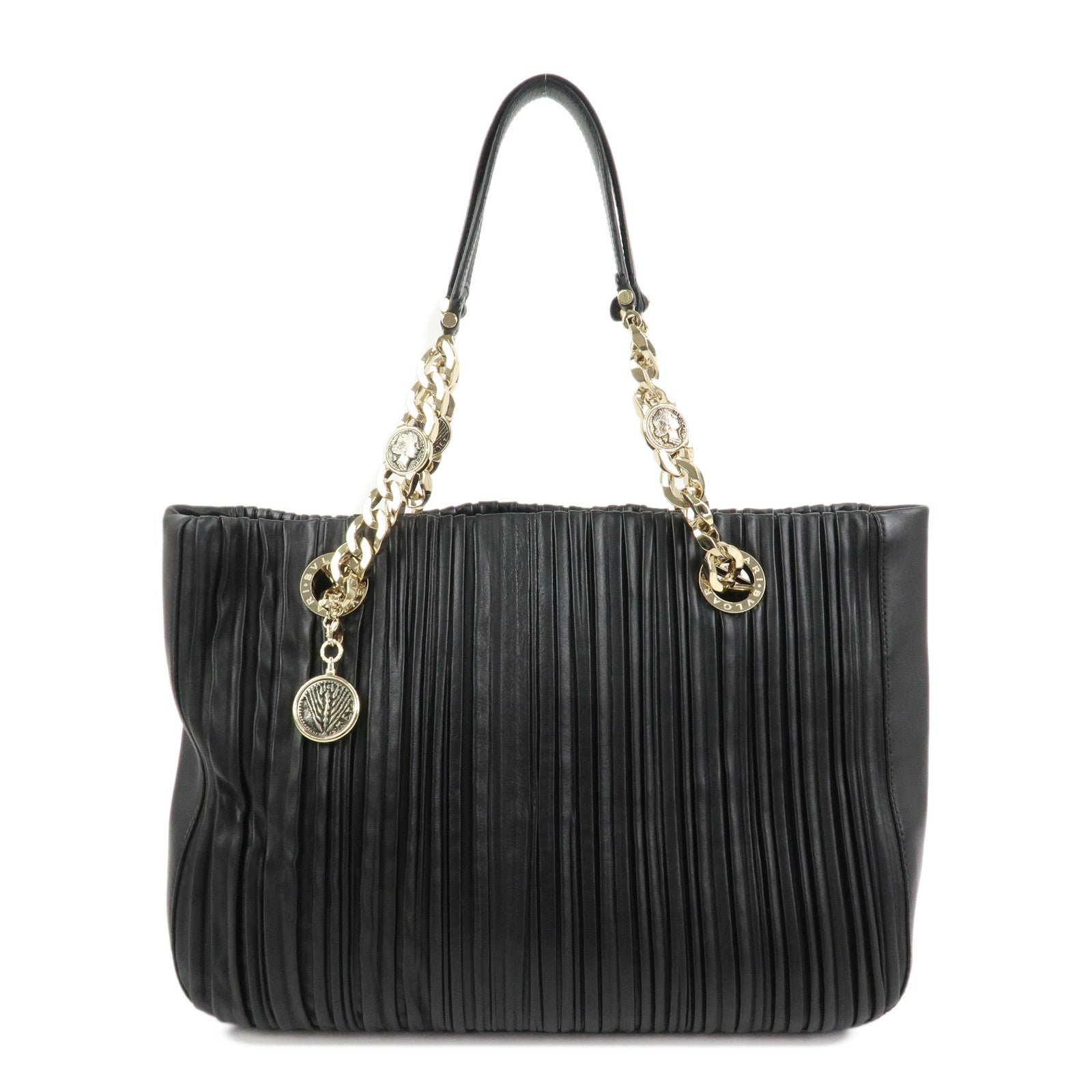 BVLGARI Monete Nappa Plisse Chain Shoulder Bag Tote Bag Black