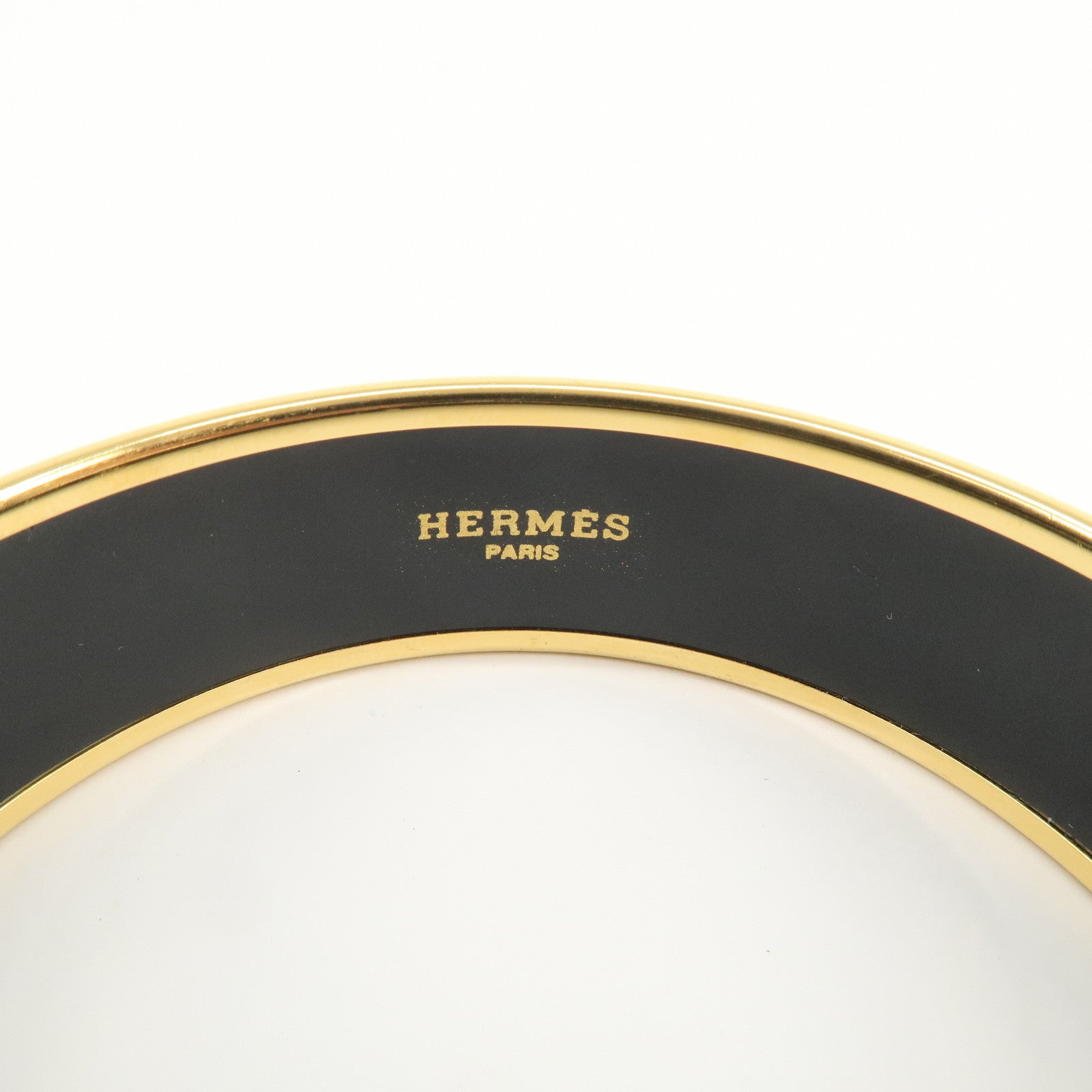 HERMES Email GM Gold Plated Bangle Bracelet Navy Gold