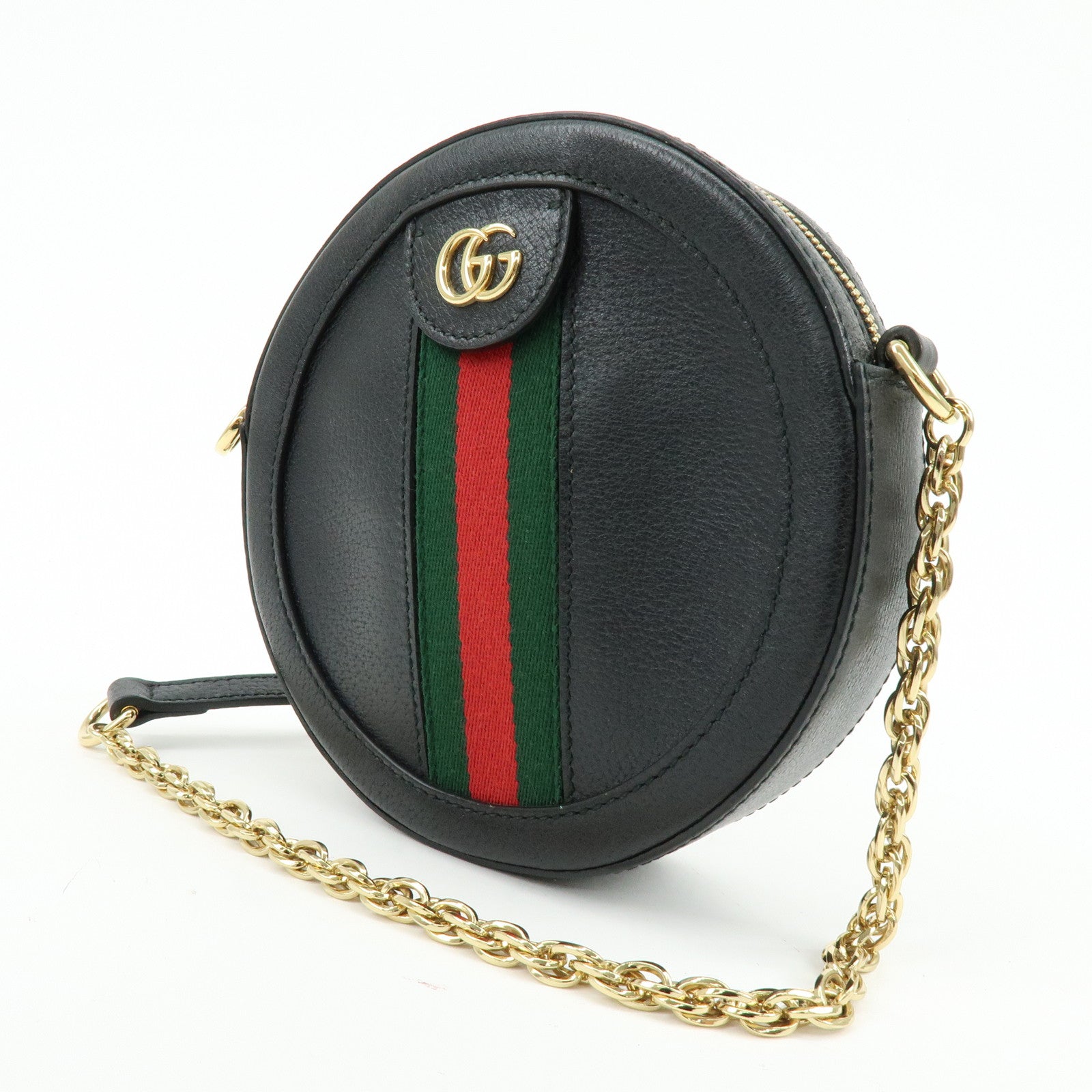GUCCI Ophidia Sherry Calf Leather Round Chain Shoulder Bag 550618