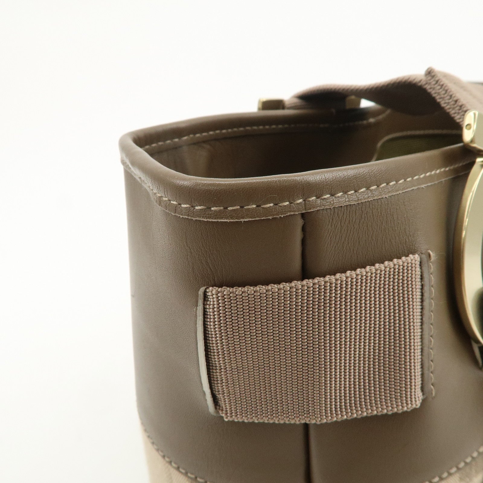 Ferragamo Gancini Canvas Leather Tote Bag Shoulder Bag Beige Brown