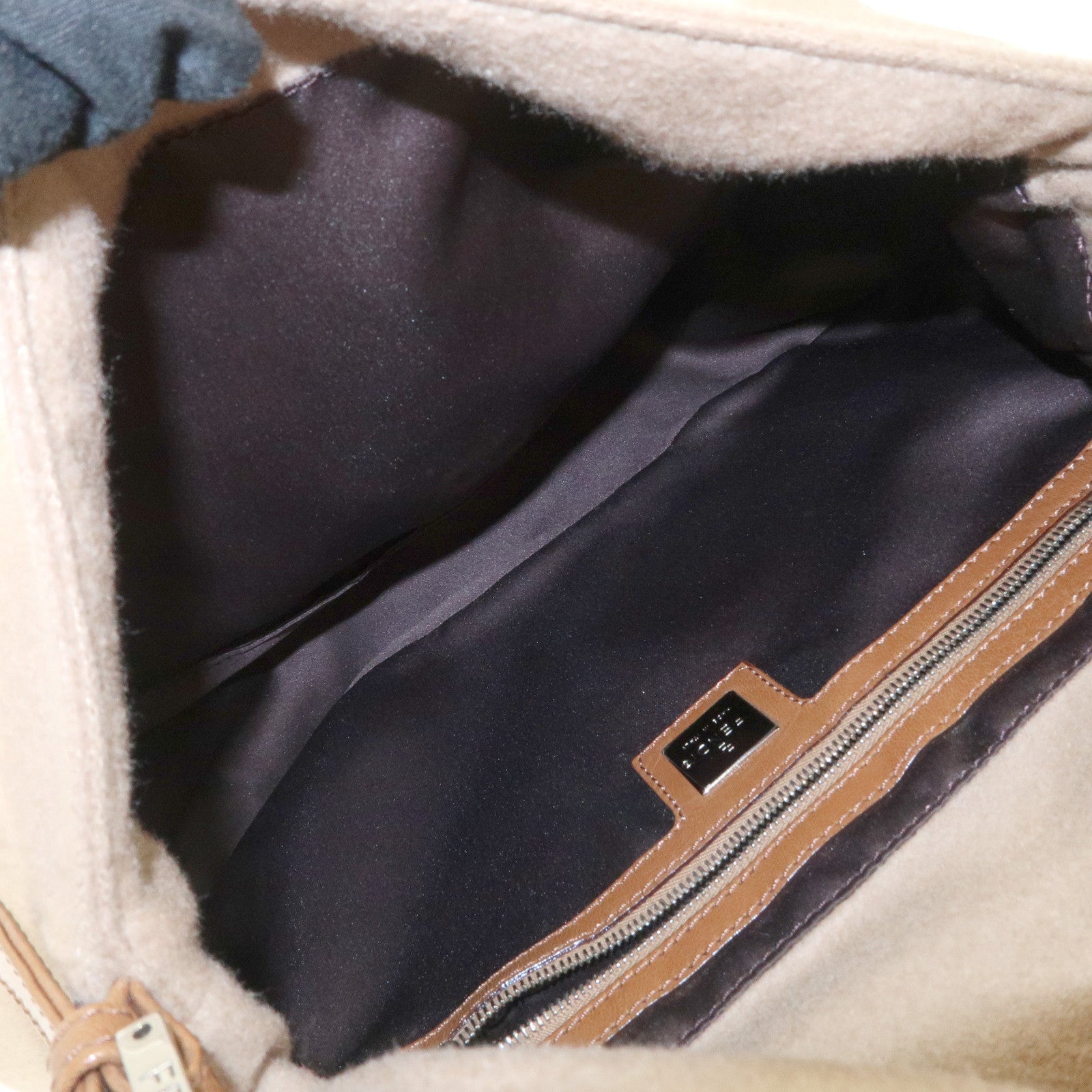 FENDI Zucca Mamma Baguette Wool Shoulder Bag Black Brown 26325