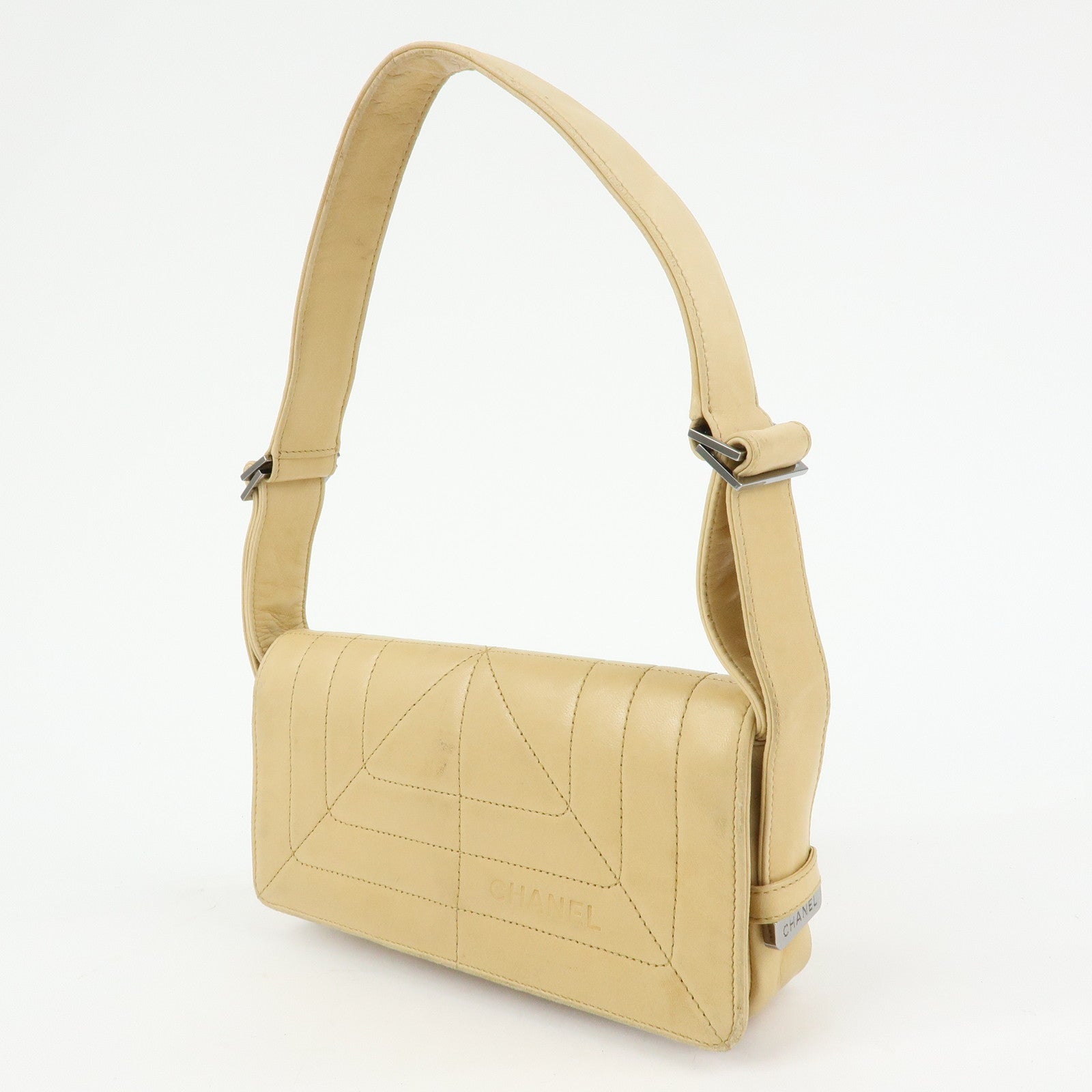 CHANEL Lamb Skin Shoulder Bag Hand Bag Beige