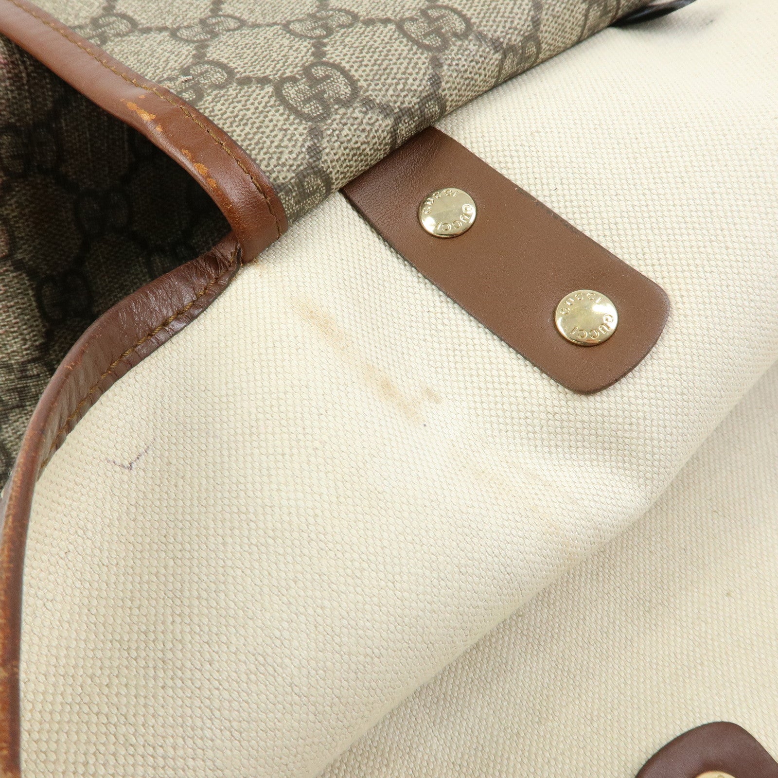 GUCCI GG Supreme Sherry Leather Tote Bag Beige Brown 211134