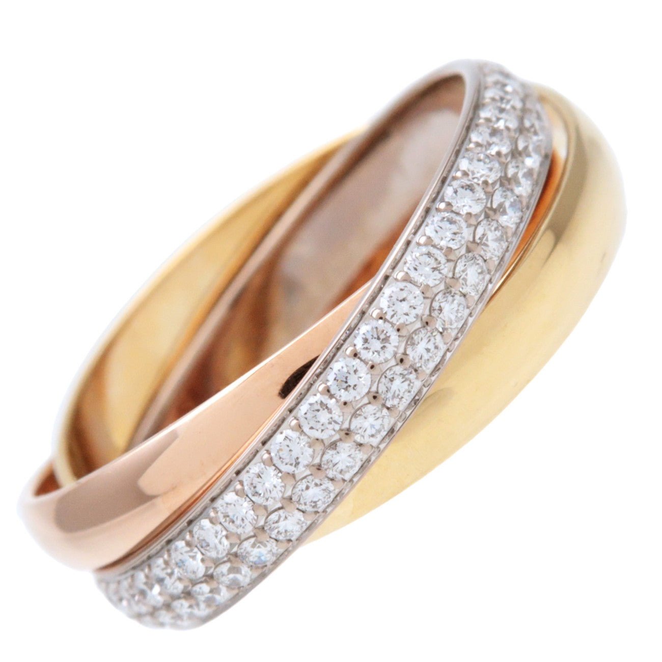 Cartier Trinity Pave Diamond Ring SM K18 750YG/WG/PG #49 US5 EU49