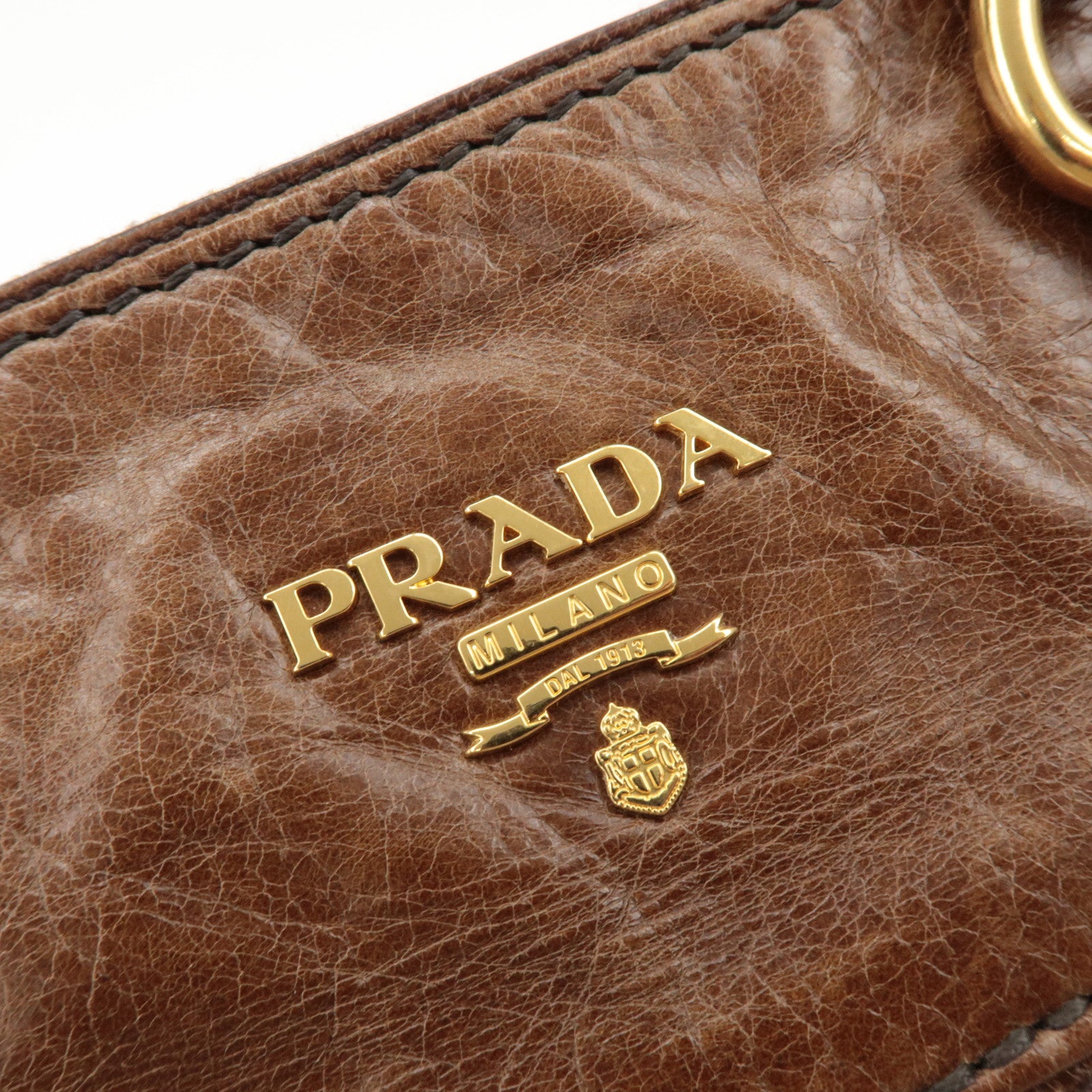 PRADA Logo Leather 2Way Bag Tote Bag Shoulder Bag Brown BL0727 Used