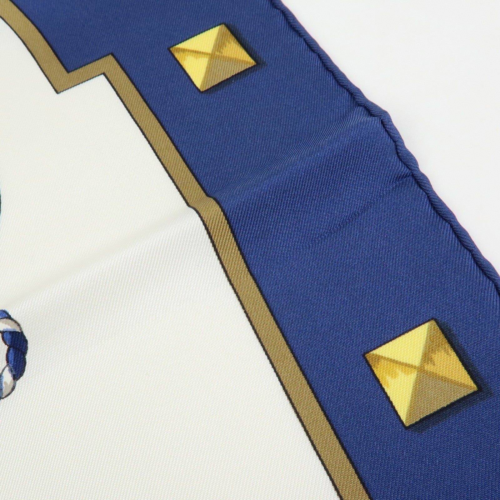 HERMES Carre 90 Silk 100% Scarf LES CLES THE KEYS RARE White Navy