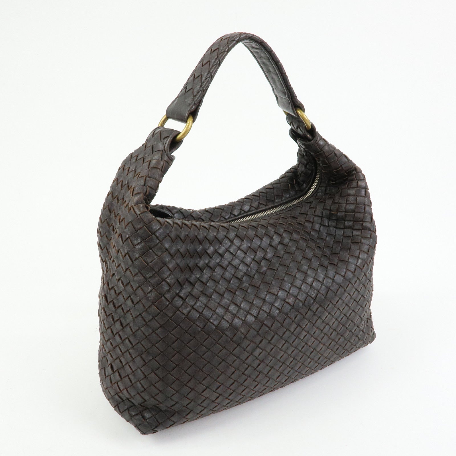 BOTTEGA VENETA Intrecciato Leather Shoulder Bag Dark Brown 181347