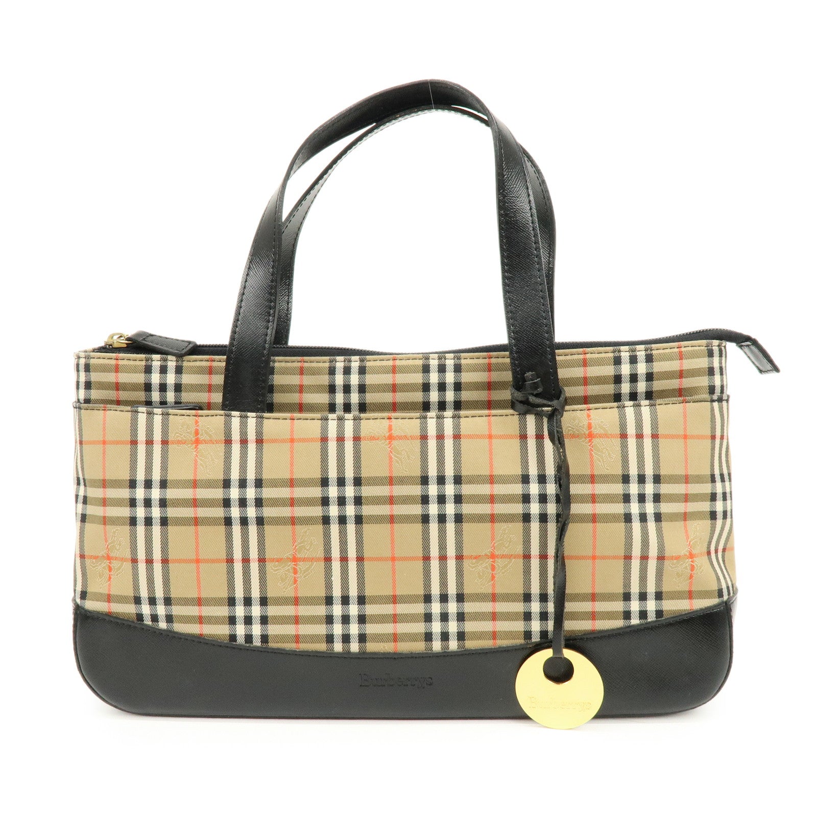 BURBERRY Canvas Leather Nova Plaid Tote Bag Hand Bag Brown Black