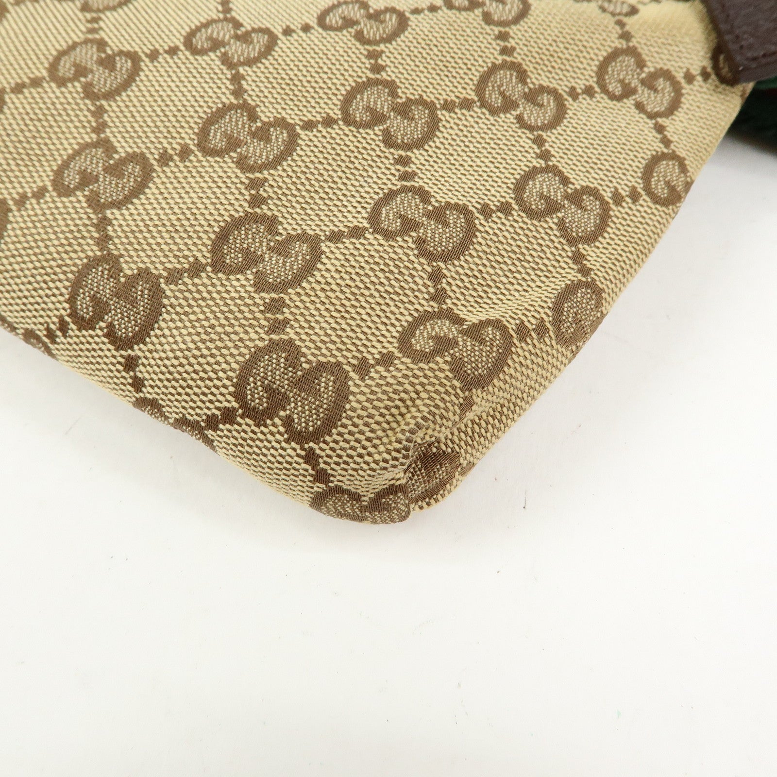 GUCCI GG Canvas Leather Waist Bag Crossbody Bag Beige Brown 28566