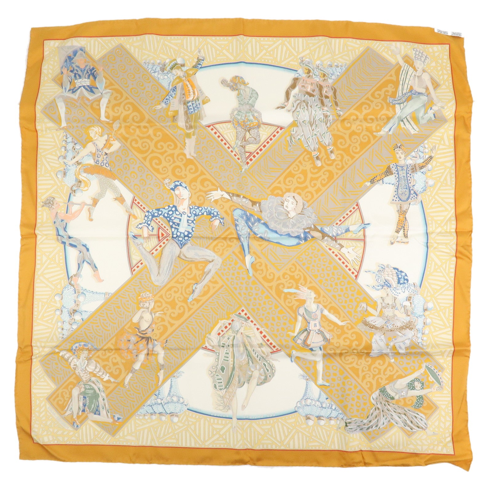 HERMES Carre 90 Silk 100% Scarf LES BALLETS RUSSES Orange