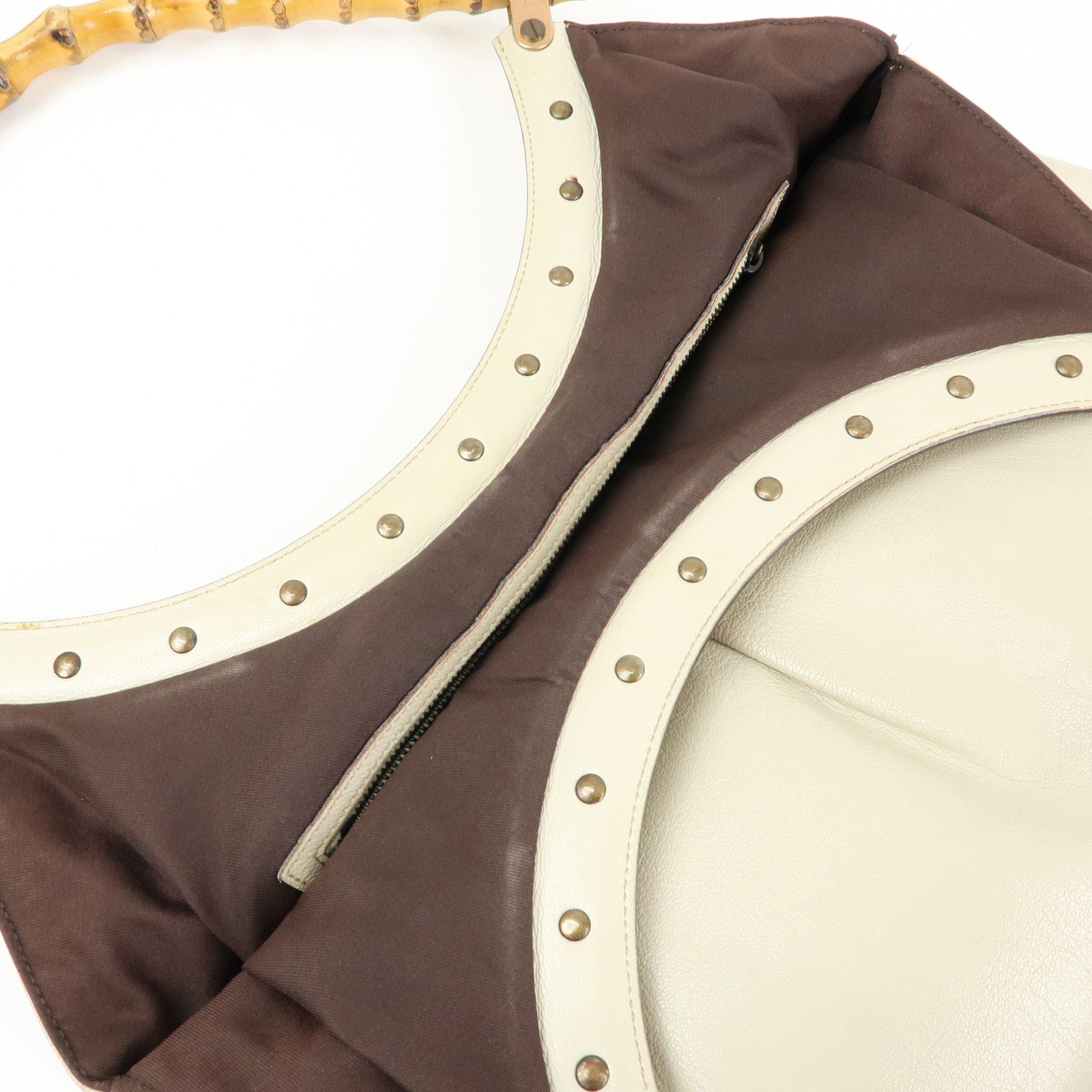 GUCCI Bamboo Leather Hand Bag Shoulder Bag Ivory 124293