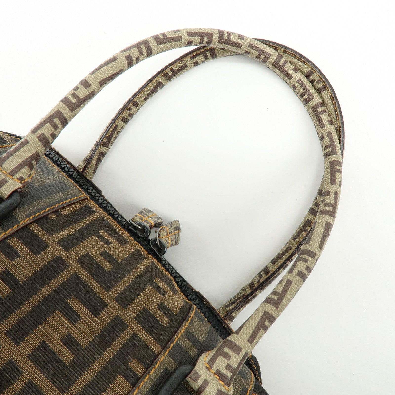 FENDI Zucca Zucchino Canvas PVC Boston Hand Bag Brown 8BL095