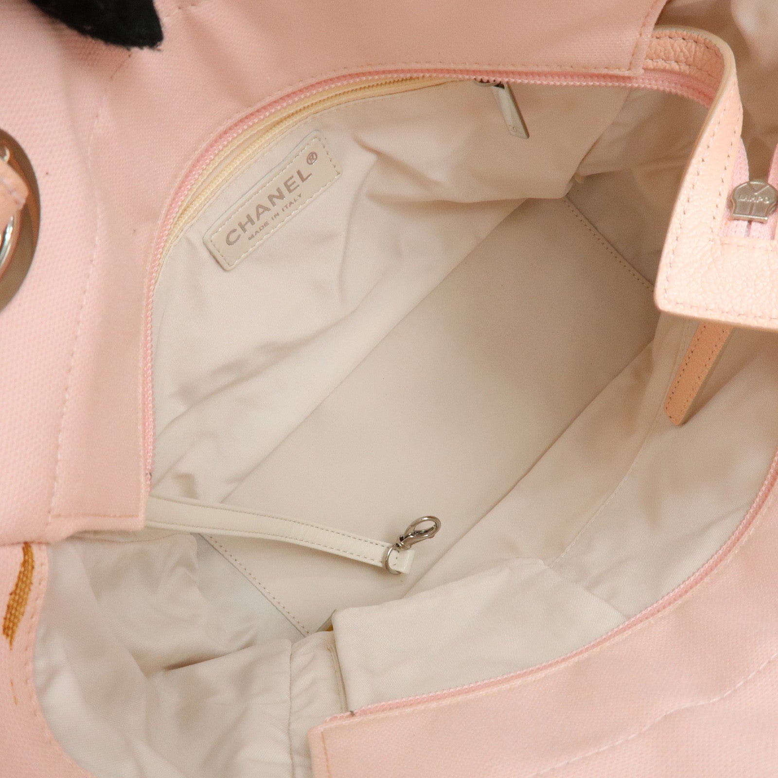 CHANEL Paris Biarritz PM Canvas Leather Tote Bag Pink A34208
