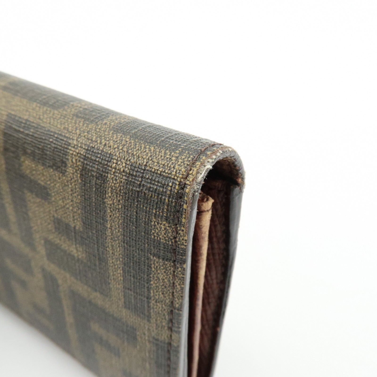FENDI Zucca Leather Bi-fold Long Wallet Brown Black 8M0000