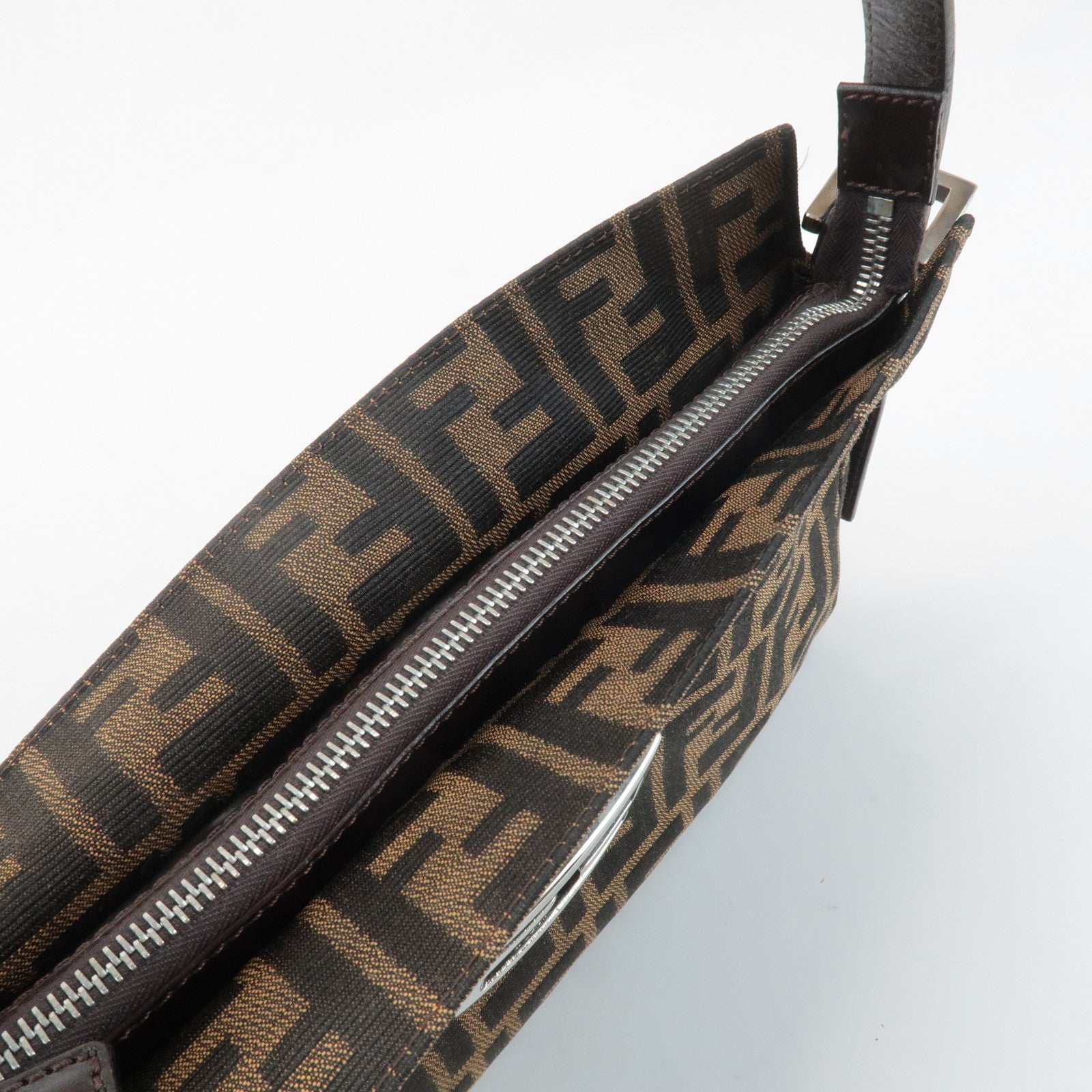FENDI Zucca Canvas Leather Semi Shoulder Bag Black Brown 26566