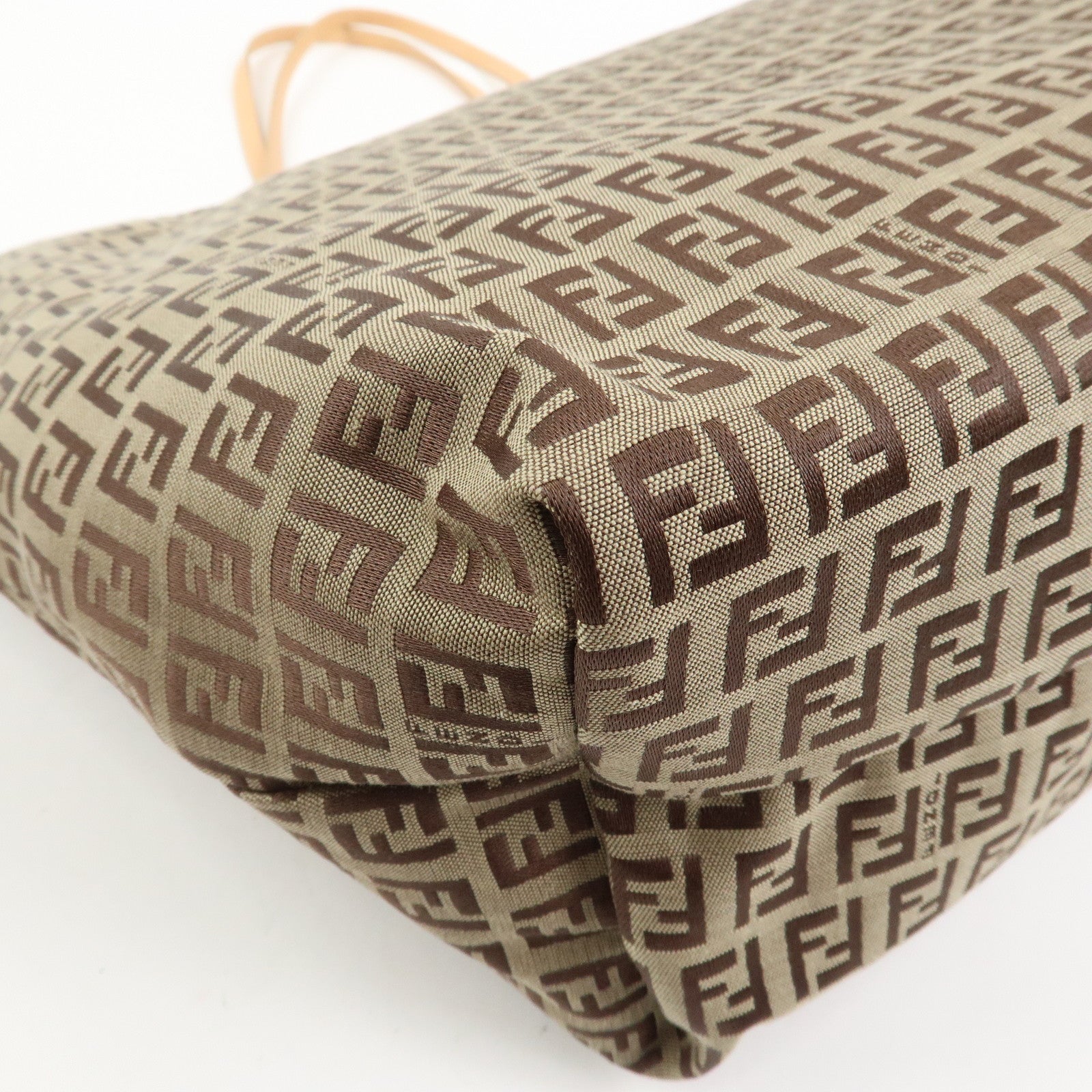 FENDI Zucchino Canvas Leather Tote Bag Shoulder Bag Brown 8BH026