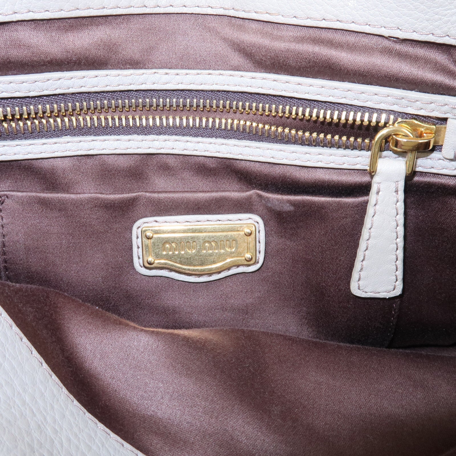 MIU MIU Logo Leather 2Way Bag Hand Bag Shoulder Bag Gray