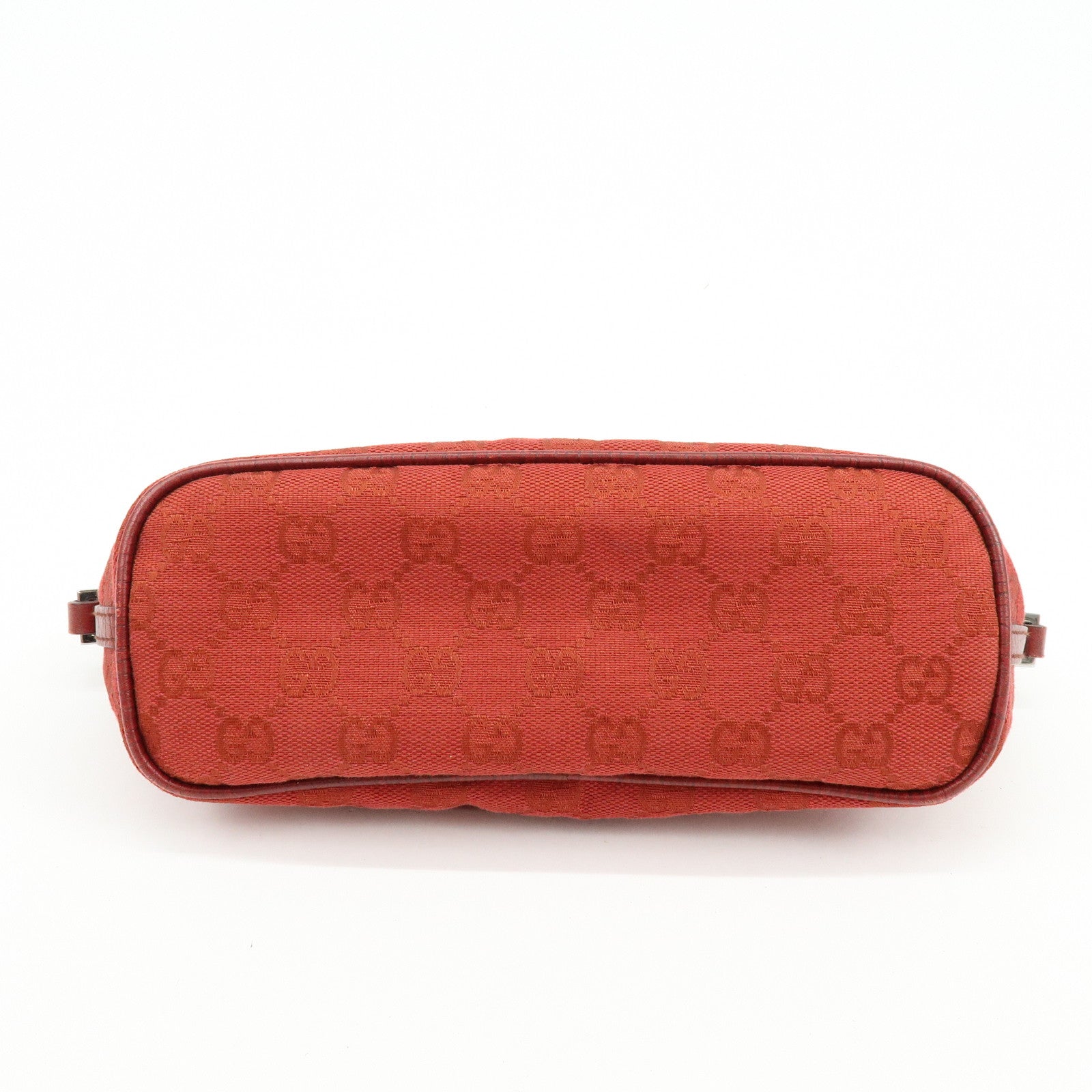 GUCCI Boat Bag GG Canvas Leather Hand Bag Wine Red 07198