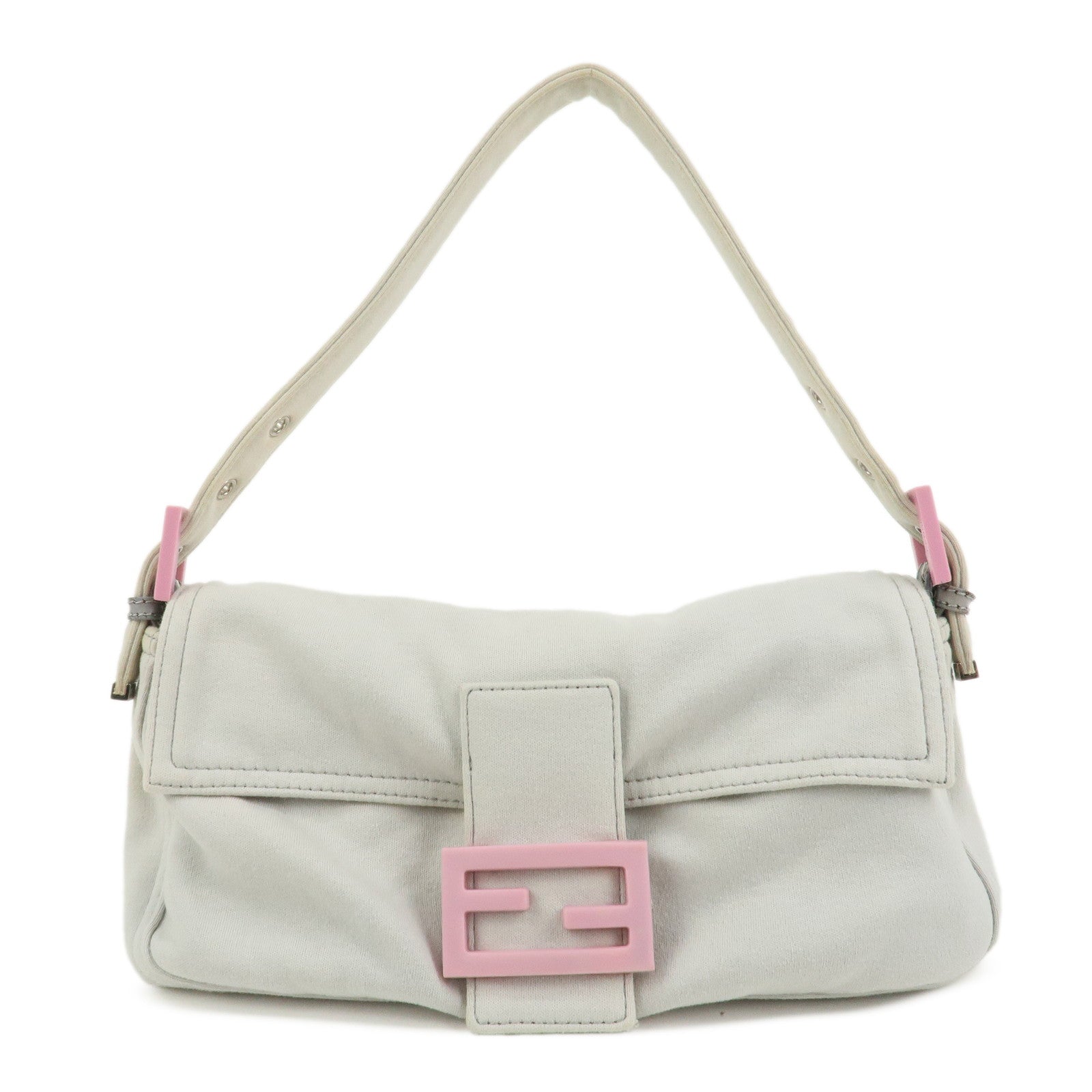 FENDI Mamma Baguette Cotton Shoulder Bag Hand Bag Gray Pink