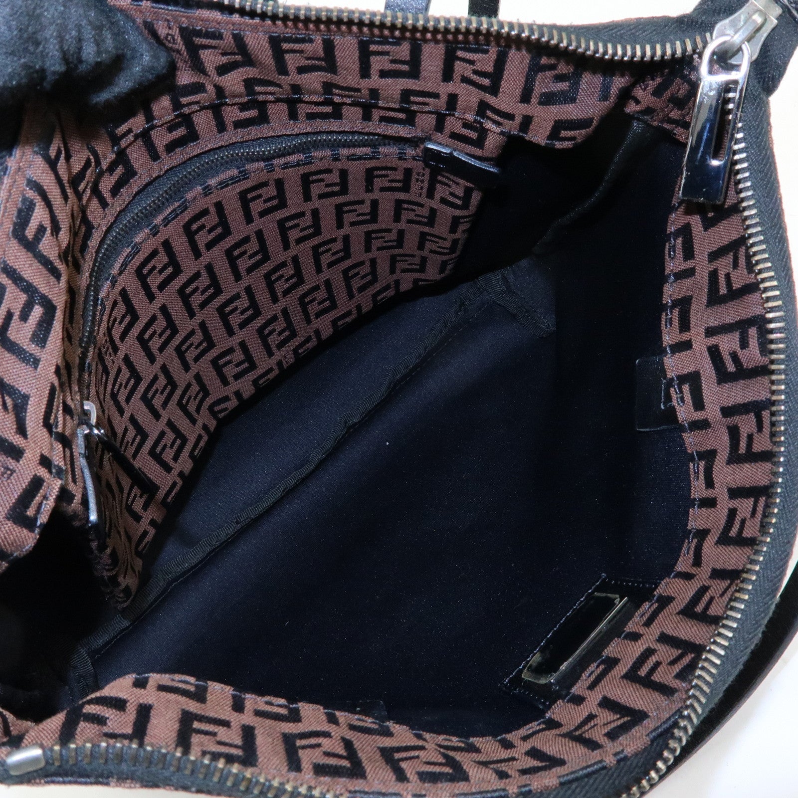 FENDI Zucchino Canvas Leather Tote Bag Hand Bag Brown Black 8BH022