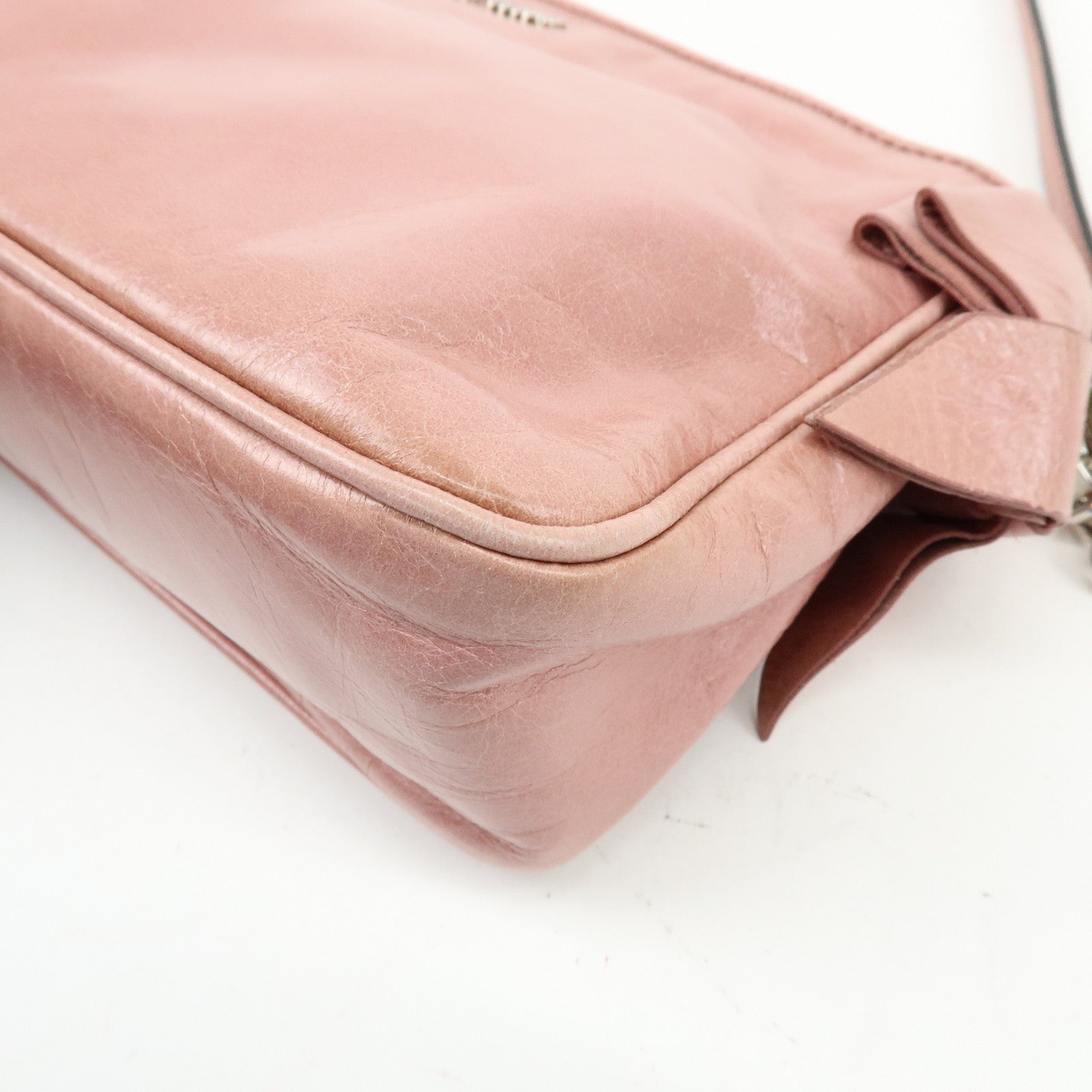 MIU MIU Side Ribbon Leather Shoulder Bag Hand Bag Pink RR1892