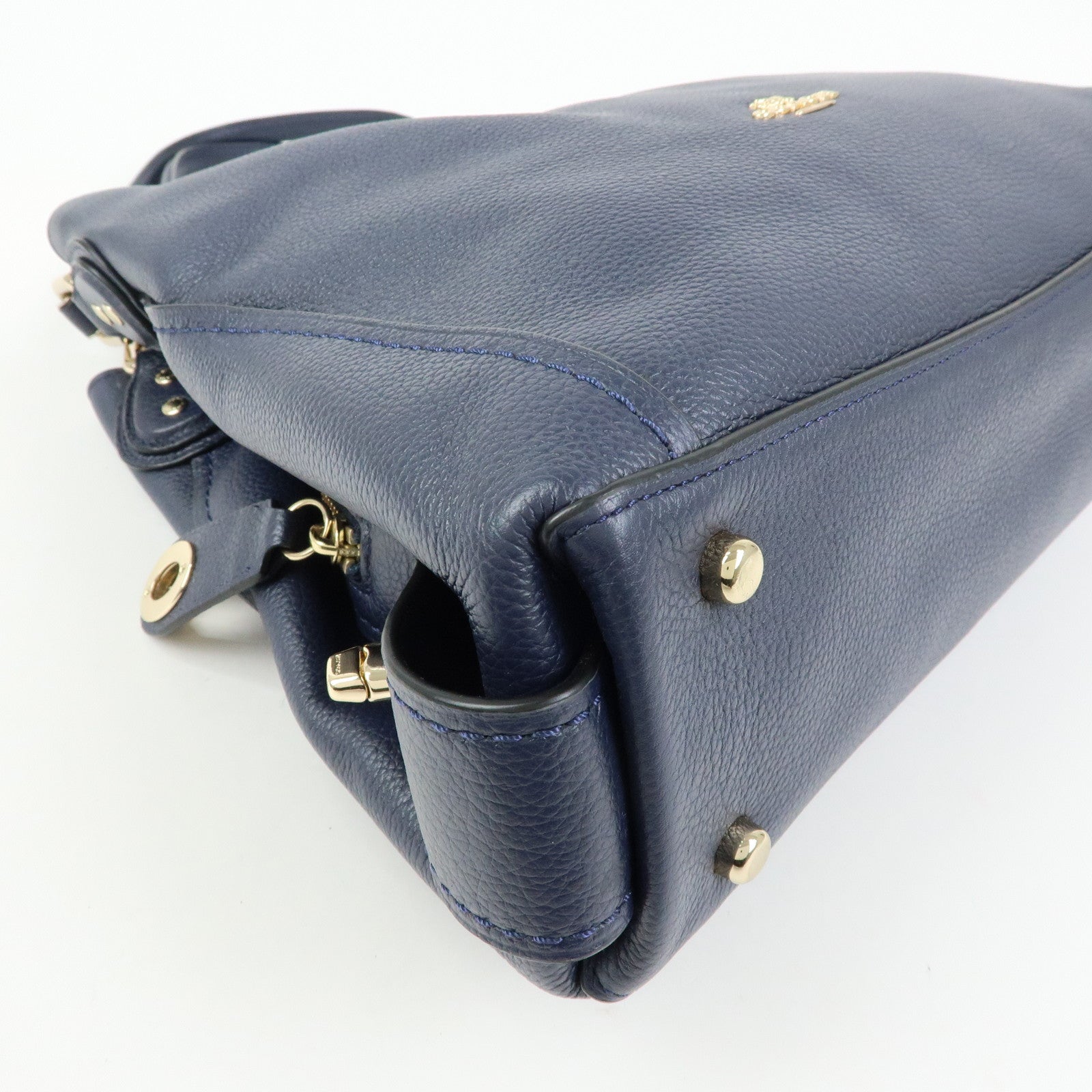 COACH Edie Leather Tote Bag Shoulder Bag Hand Bag Navy