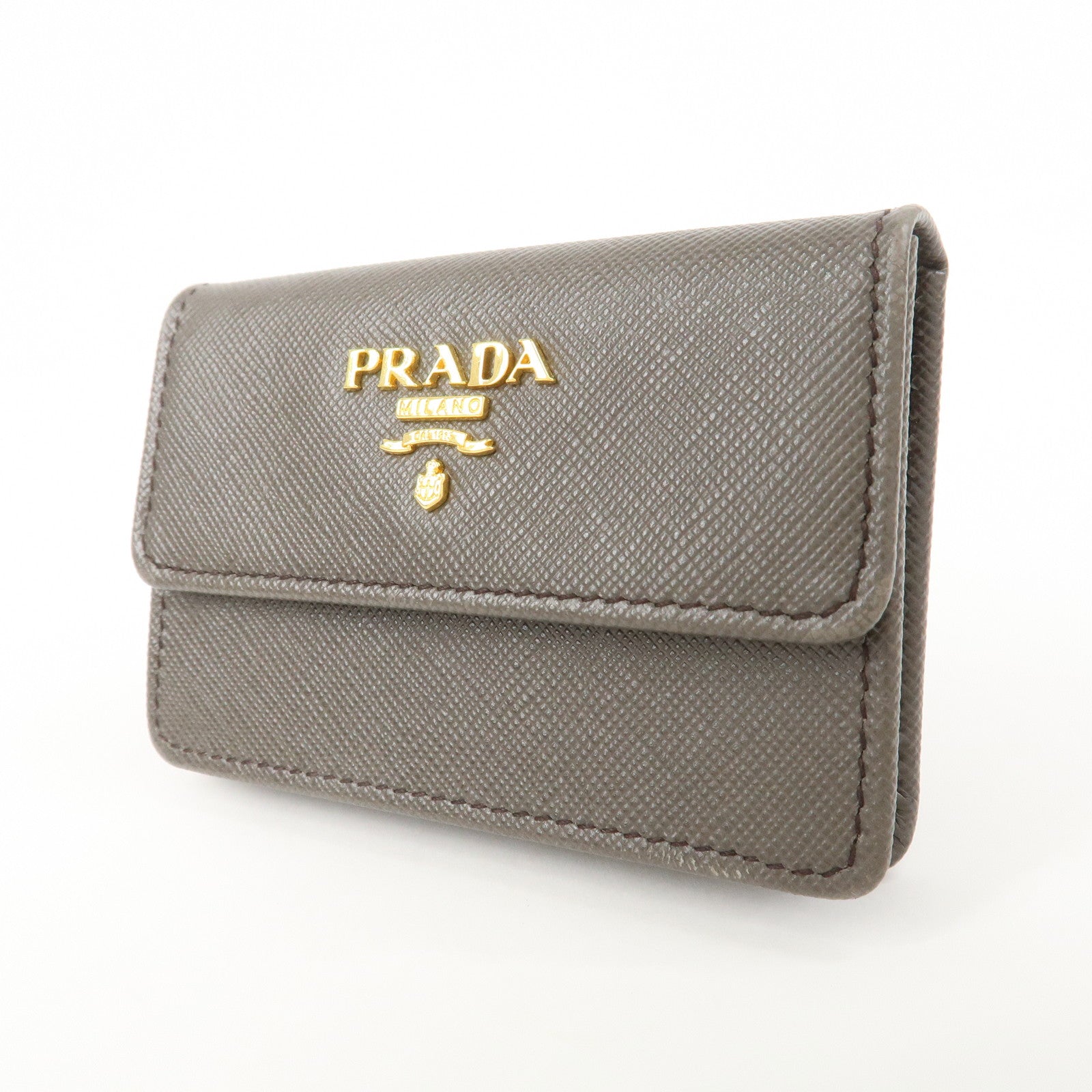 PRADA Logo Saffiano Leather Card Case Card Holder Brown 1MC881