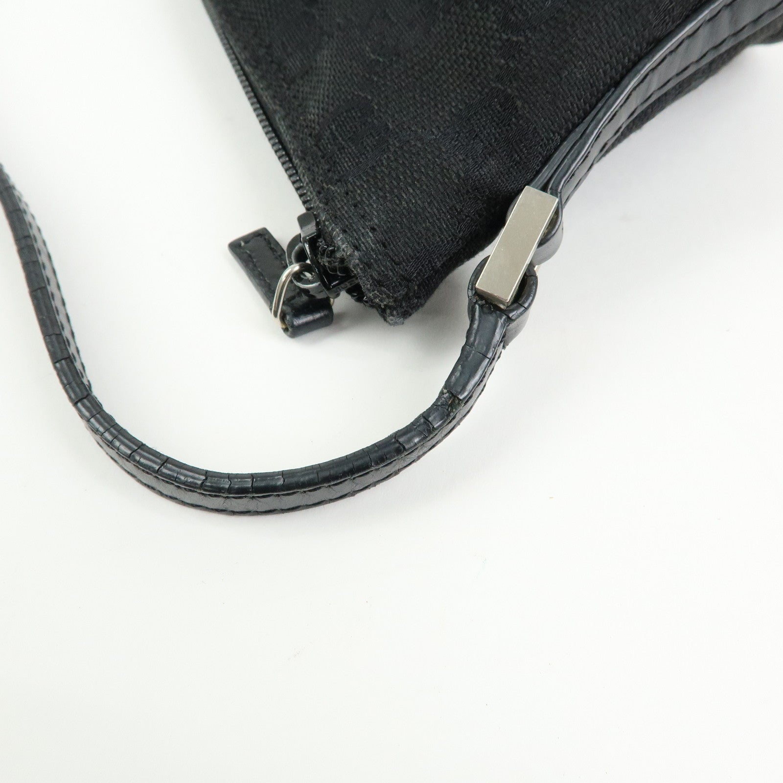 GUCCI Boat Bag GG Canvas Leather Hand Bag Pouch Black 0391103