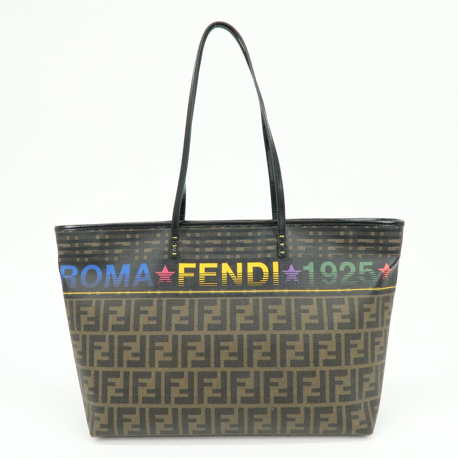 FENDI Zucca Logo Print PVC Leather Tote Bag Brown Black 8BH185