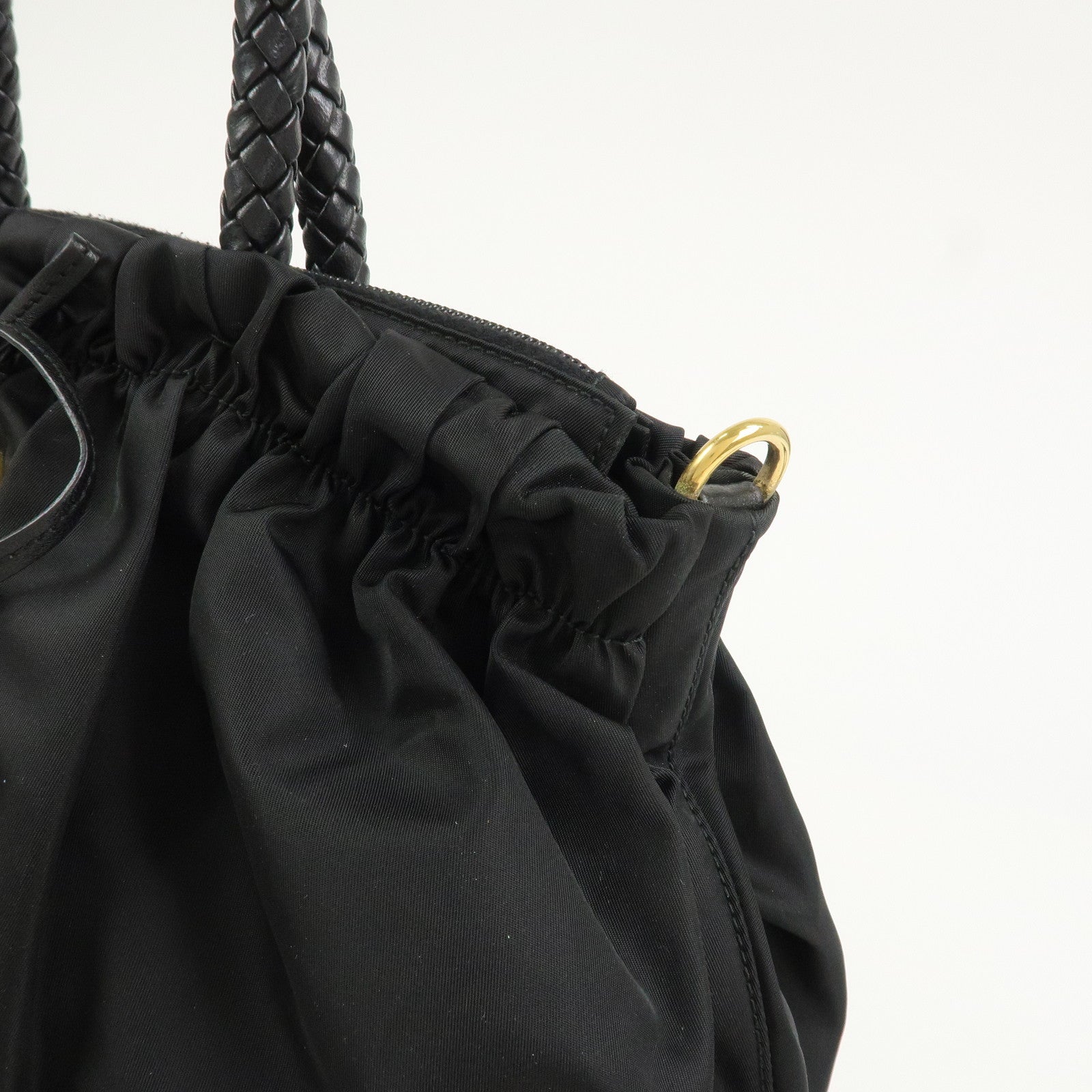 PRADA Logo Nylon Leather 2Way Bag Hand Shoulder Bag Black BN1631