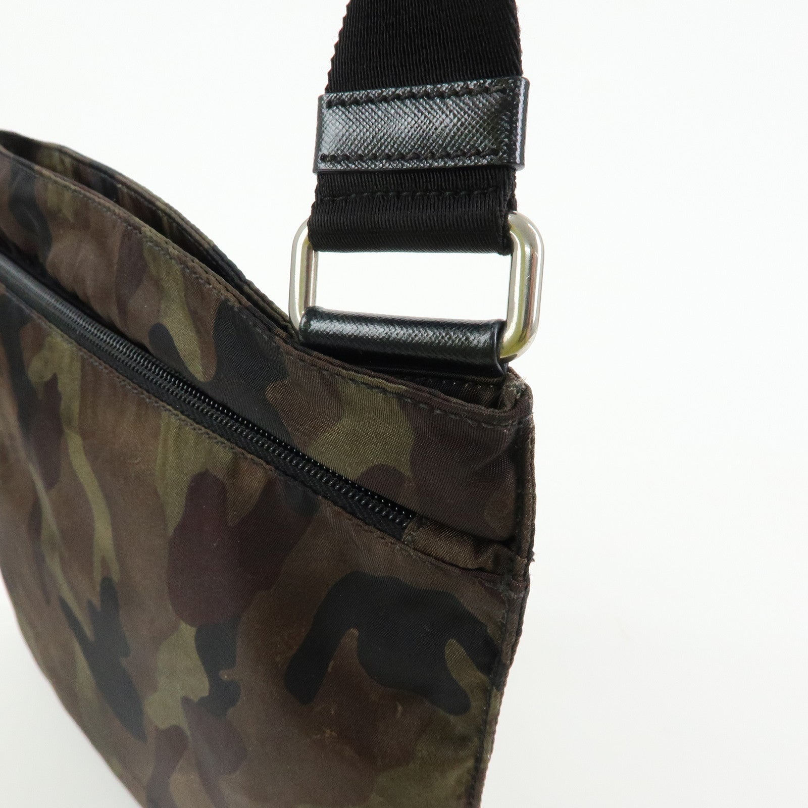 PRADA Triangle Logo Nylon Leather Camouflage Shoulder Bag VA0886