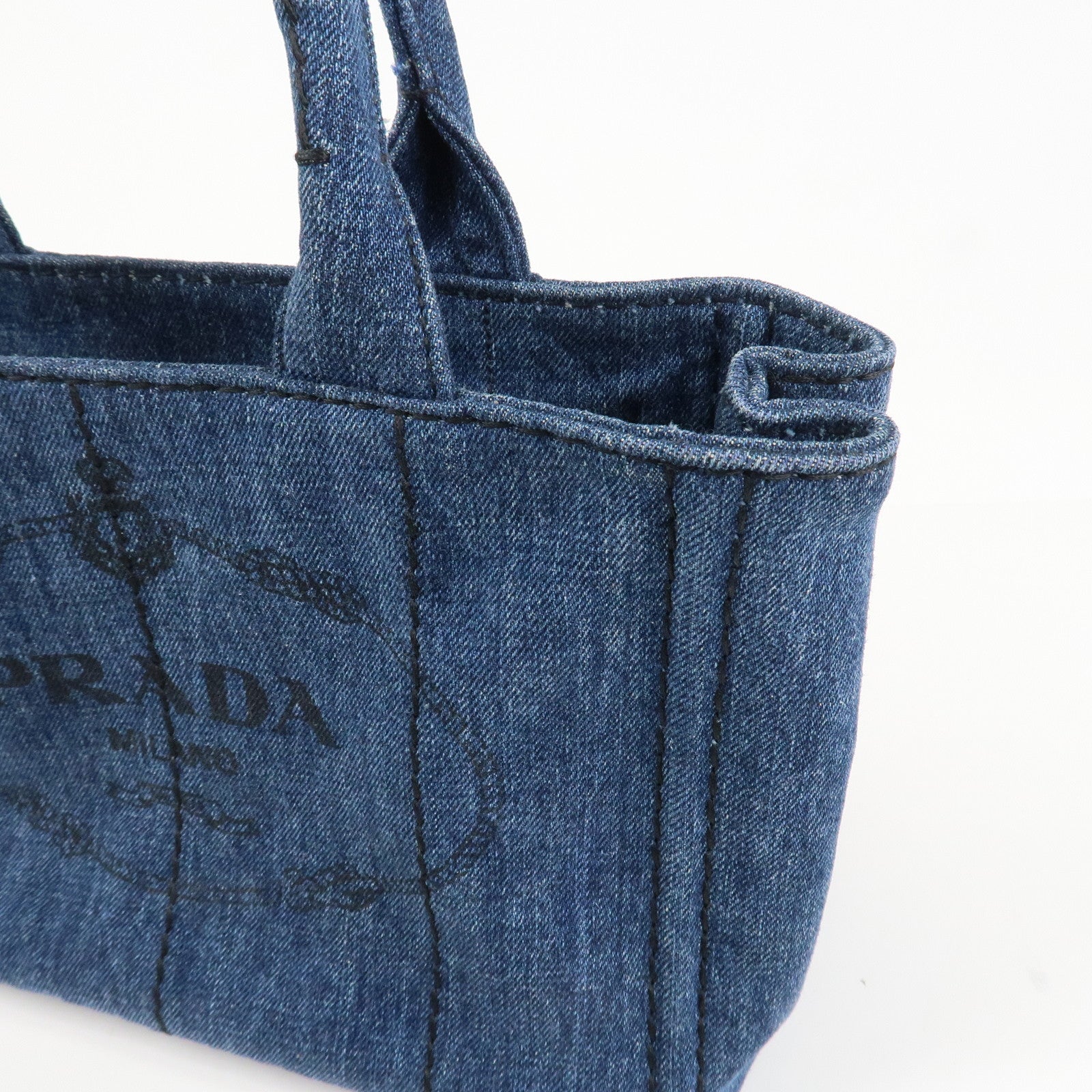 PRADA Canapa Mini Canvas Denim 2Way Shoulder Hand Bag Navy B2439G Used