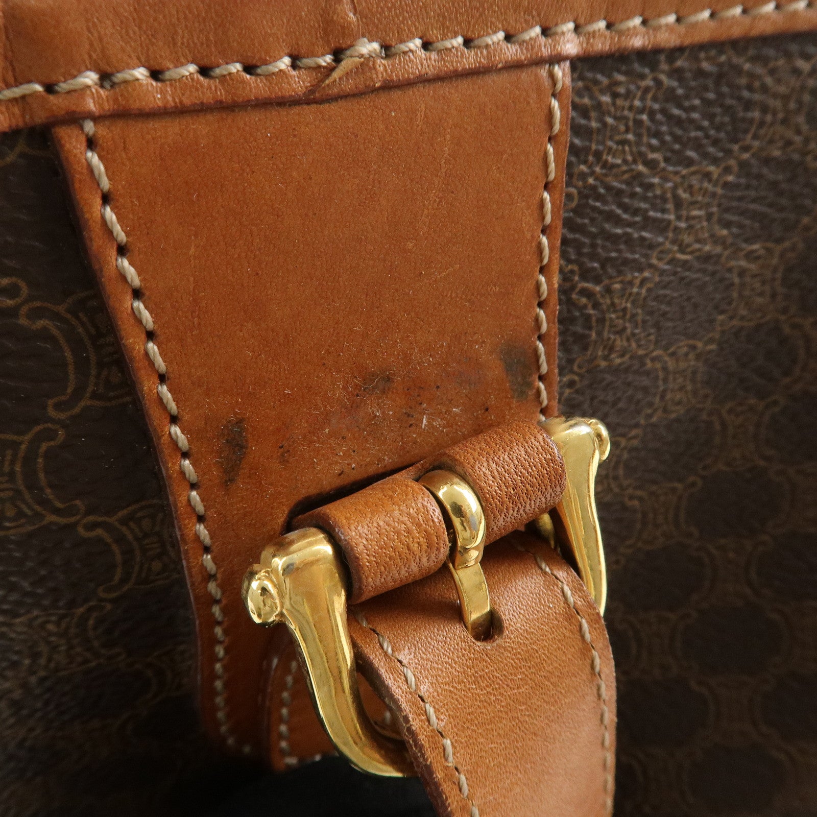 CELINE Macadam PVC Leather Tote Bag Shoulder Bag Hand Bag Brown