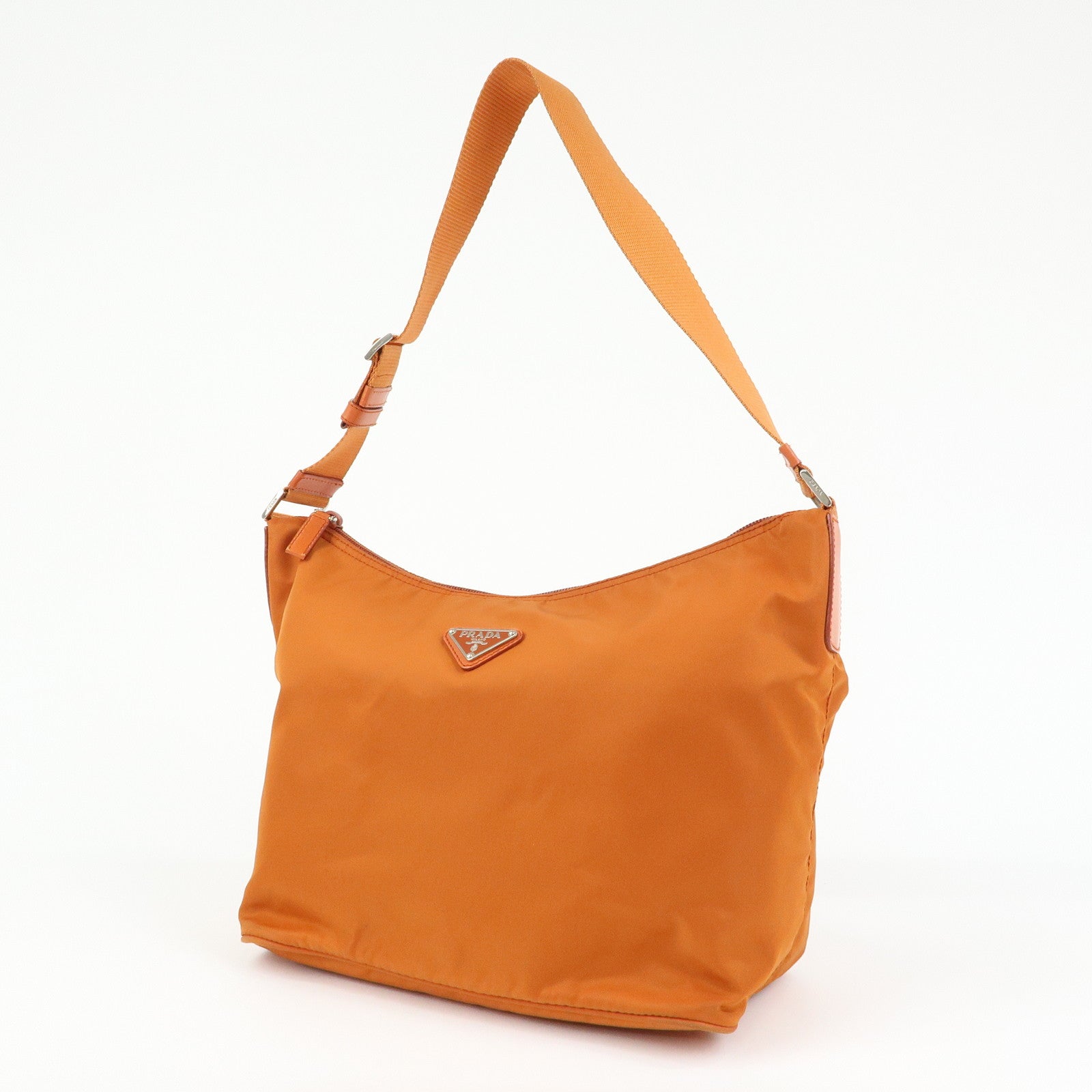 PRADA Triangle Logo Nylon Leather Shoulder Bag Crossbody Bag Orange