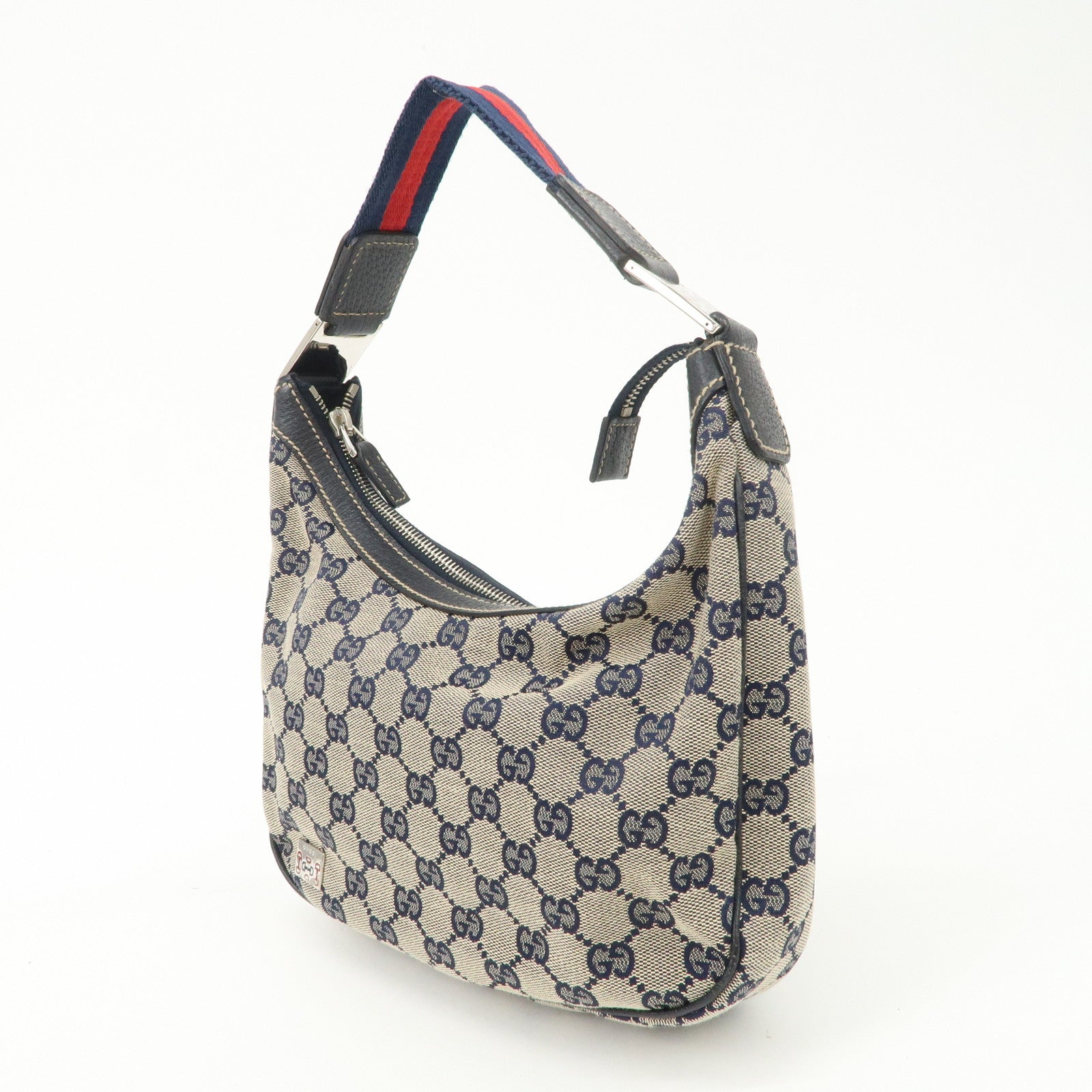 GUCCI Sherry GG Canvas Shoulder Bag Beige Navy 145811