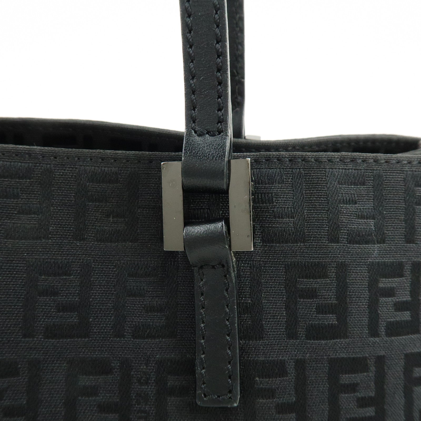 FENDI Zucchino Canvas Leather Tote Bag Hand Bag Black 8BH072