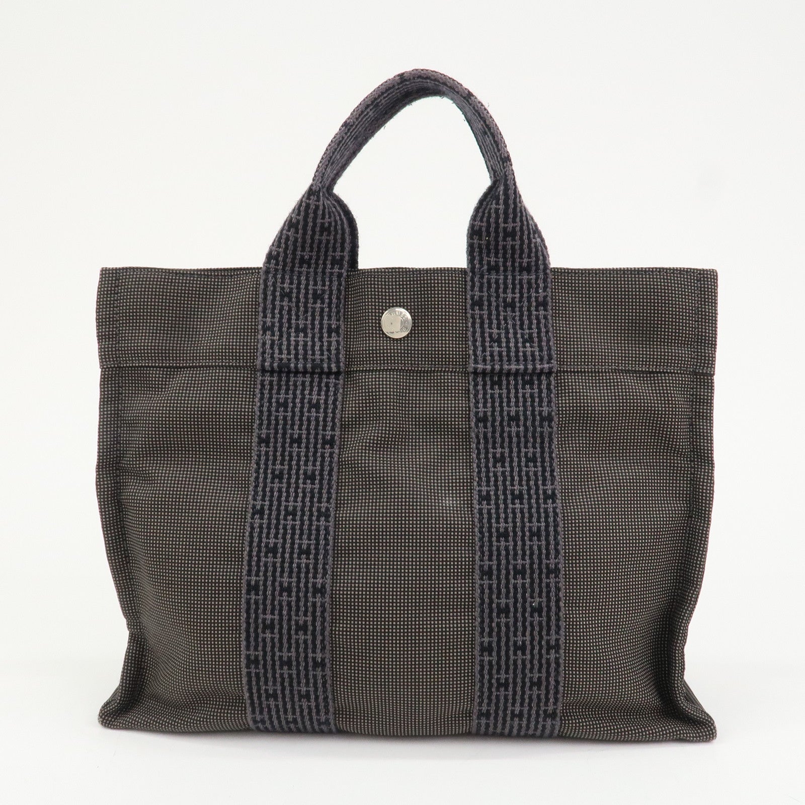 HERMES Herline PM Nylon Canvas Tote Bag Hand Bag Black